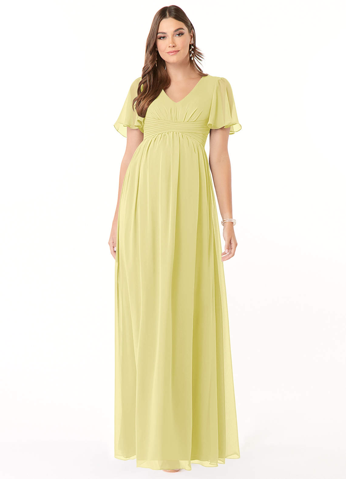 Azazie Verna Maternity Bridesmaid Dresses A-Line V-Neck Ruched Chiffon Floor-Length Dress image1