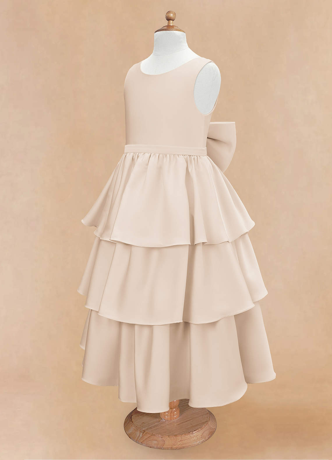 Azazie Margie Flower Girl Dresses White Alabaster A-Line Bow Stretch Satin Dress image4