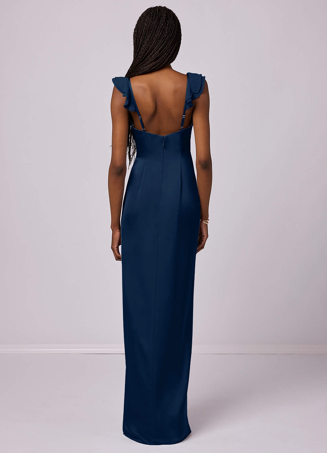 Barbie ♥ Azazie Bridesmaid Dresses Dark Navy Sheath Stretch Satin Dress image4
