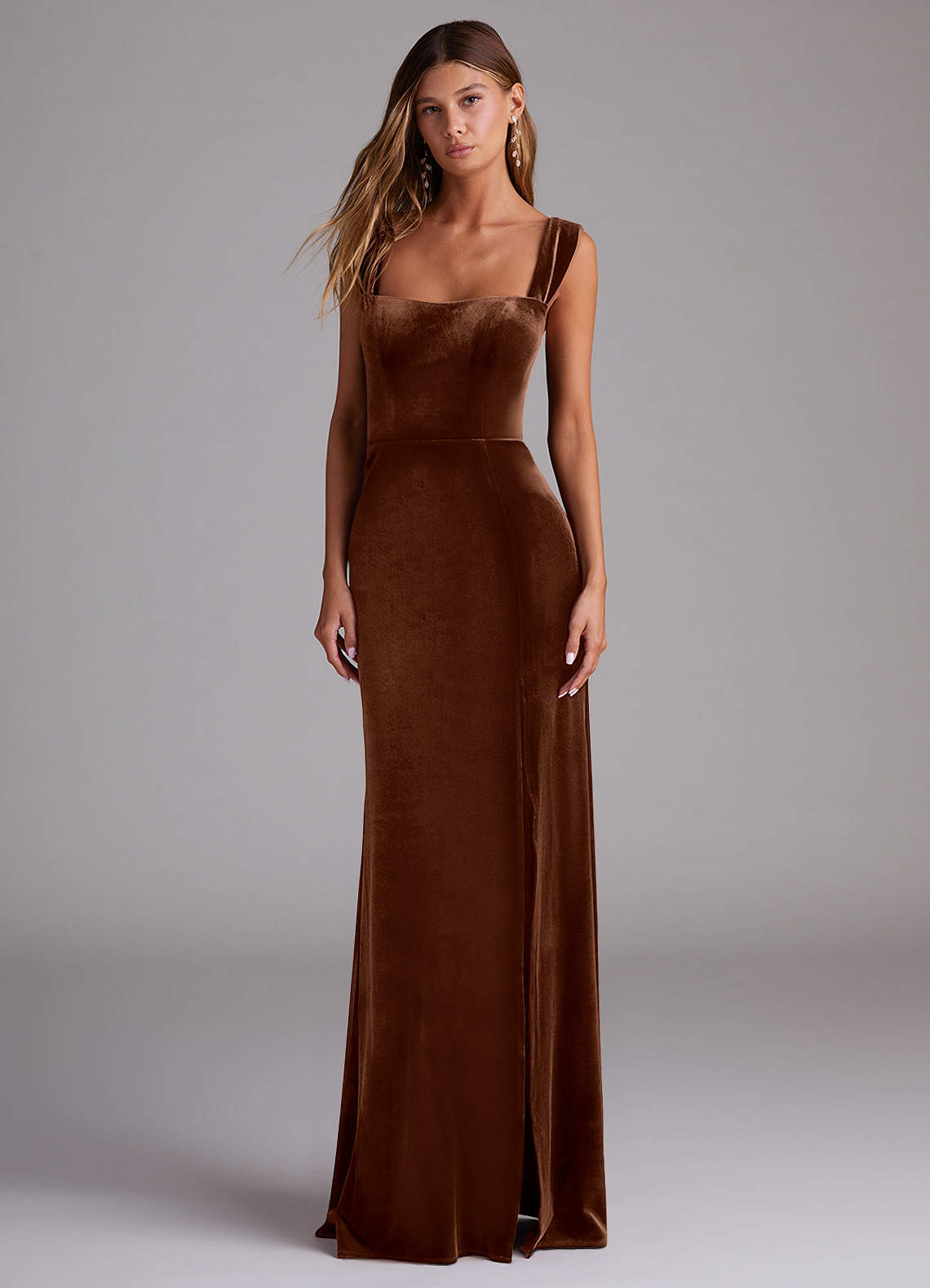 brown velvet bridesmaid dress Azazie Junia Umber Dresses Hidden back zipper/clasp