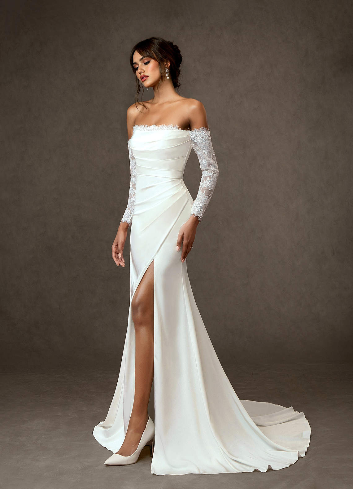 Azazie Onyx Wedding Dresses Diamond White Mermaid Sequins Crepe Back Satin Dress image2