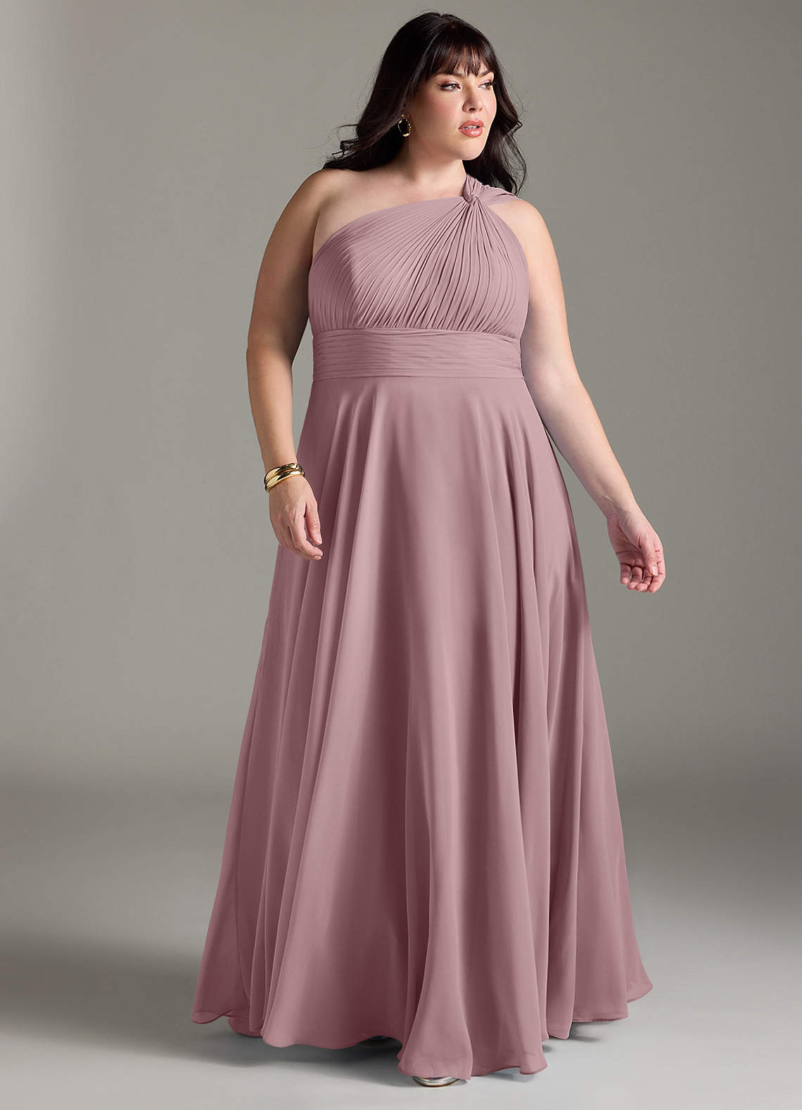 Azazie Charlize Bridesmaid Dresses Dusty Rose A-Line One Shoulder Chiffon Dress image8