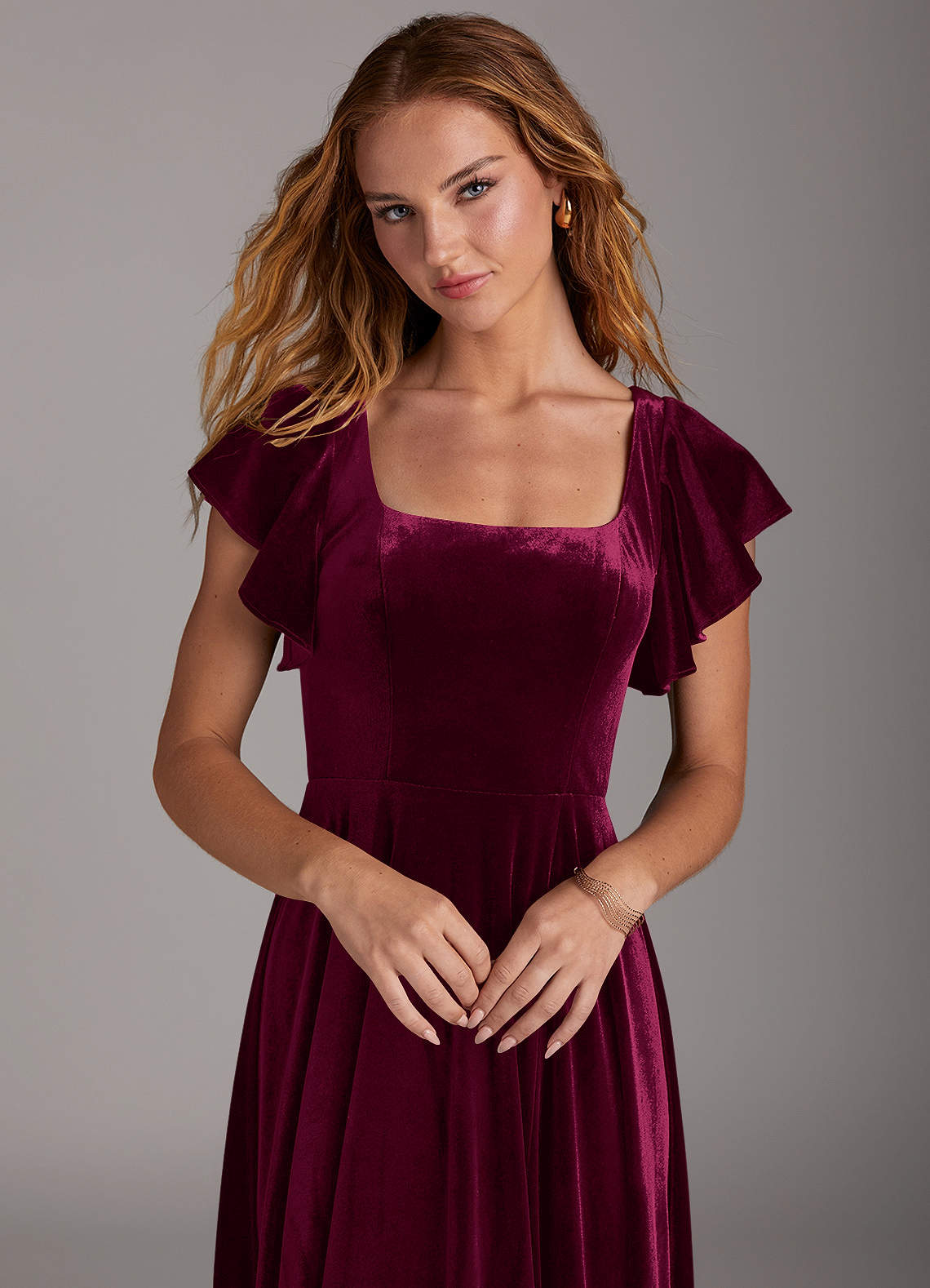 Azazie Bondi Bridesmaid Dresses Cabernet A-Line Side Slit Velvet Dress image2