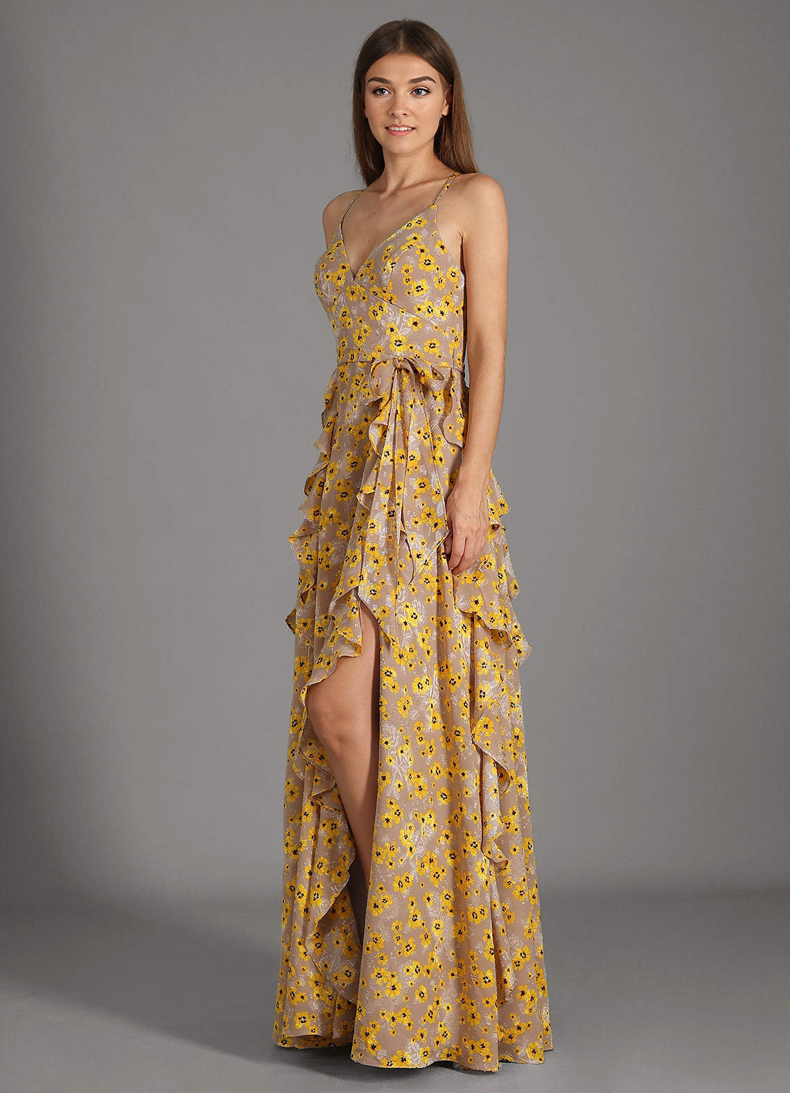 Megan Yellow Multi Floral Maxi Dress | Azazie UK