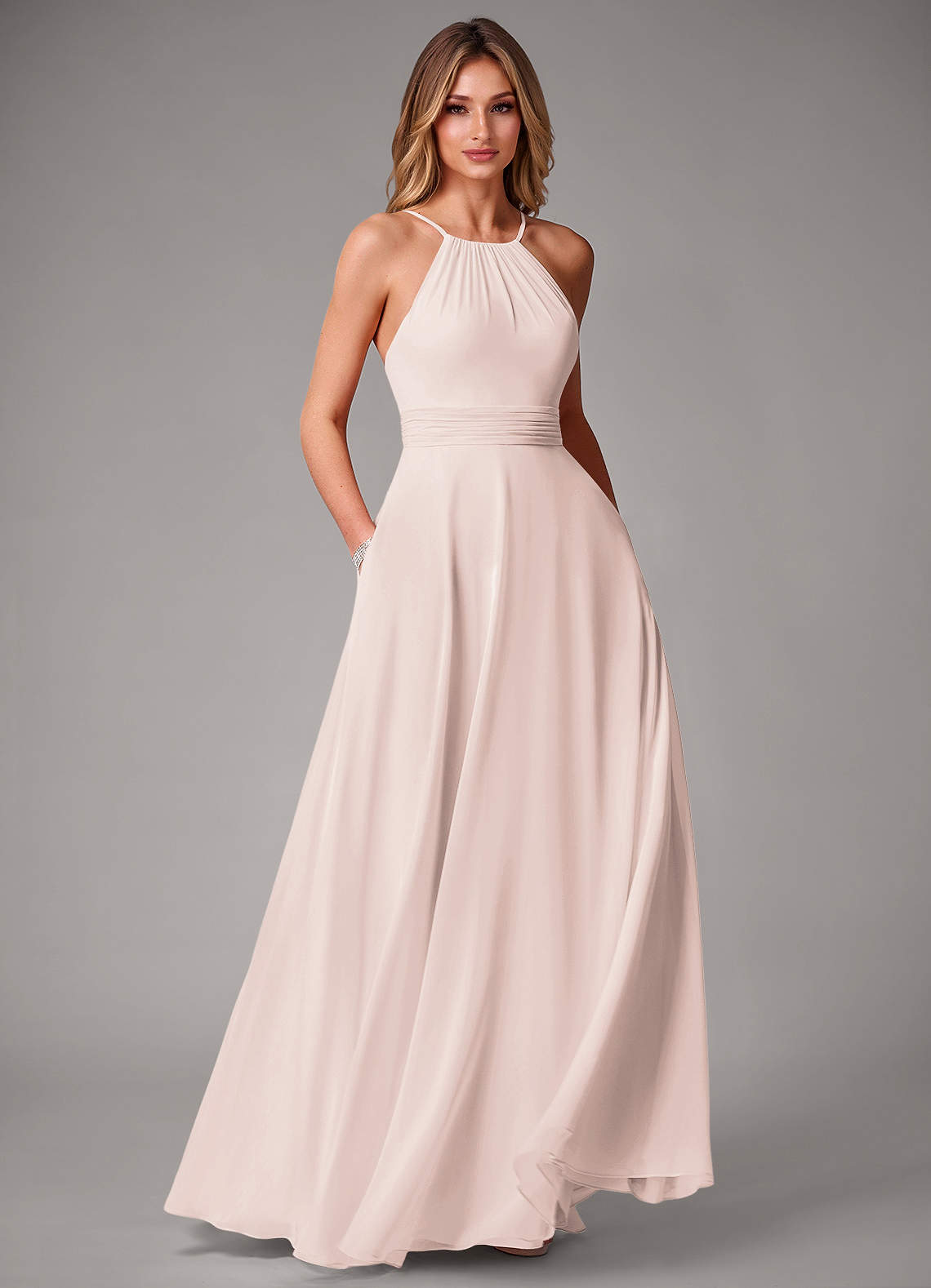 Azazie Amalia Abiti da Damigella Abito A-Line in Chiffon Plissettato Petalo Di Rosa image1