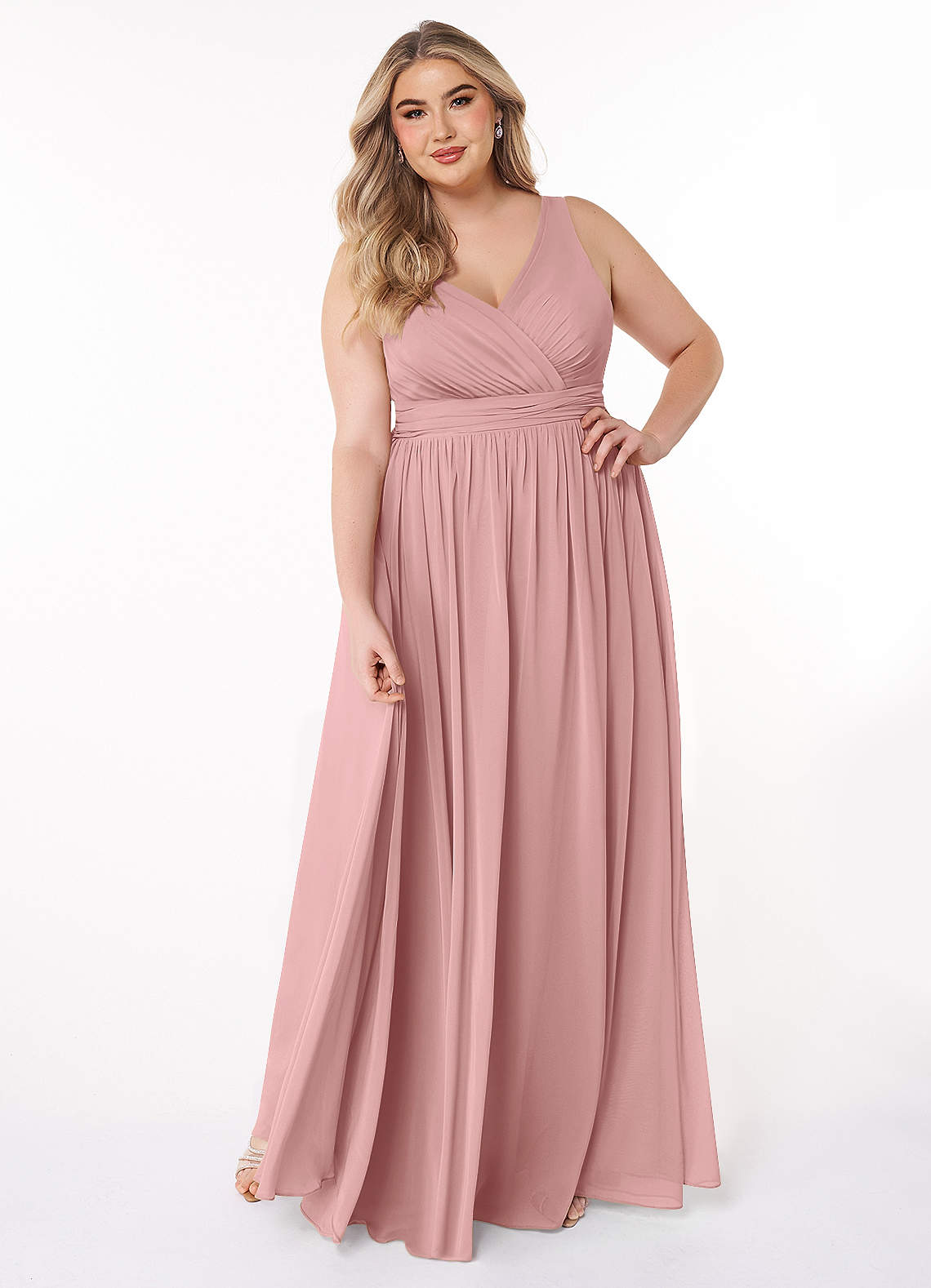 Azazie Kora Brautjungfernkleider A-Linie Plissee Chiffon Kleid Altrosa image1