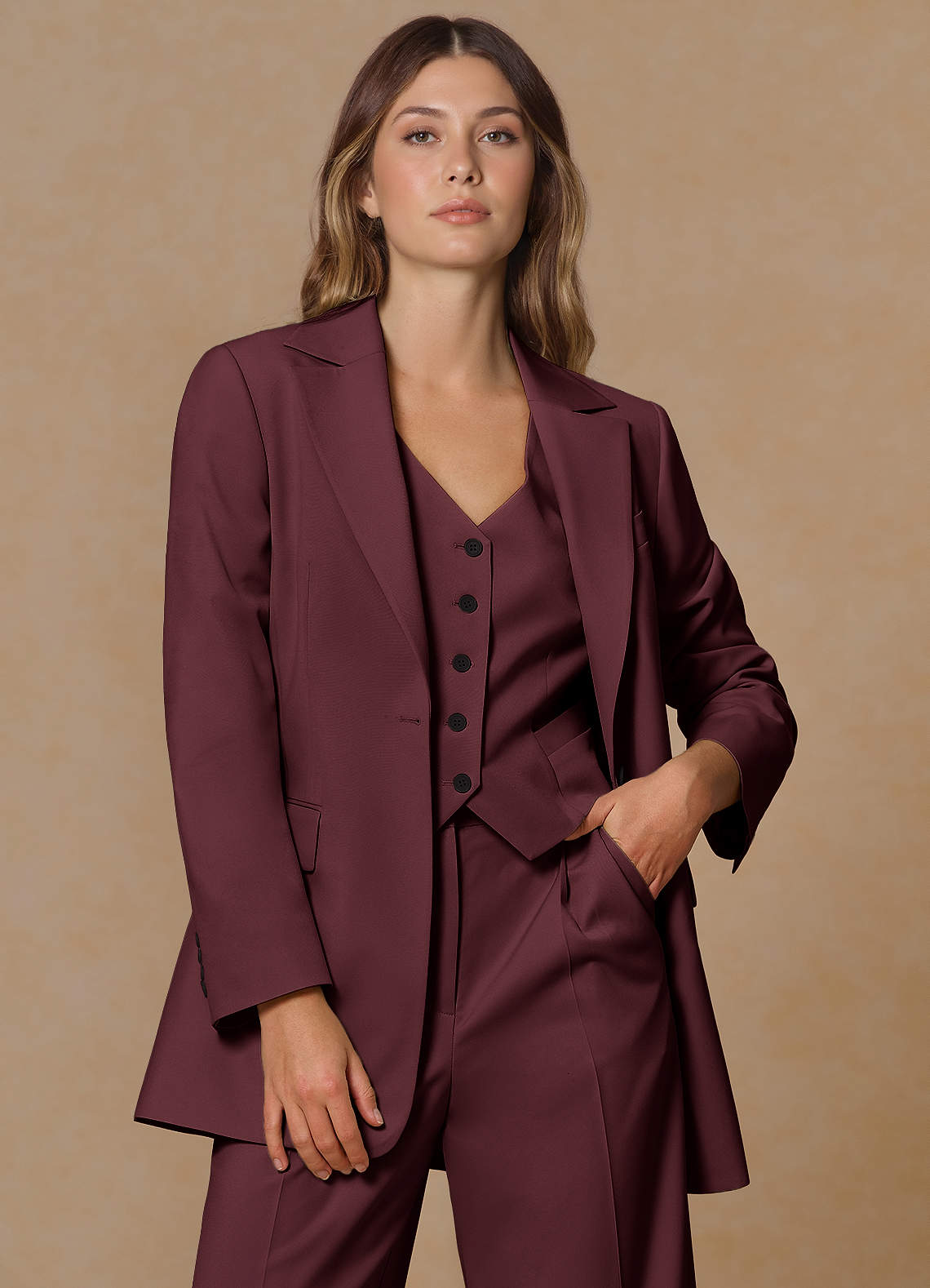 front Rowan Cabernet Blazer de performance à tissage raffiné