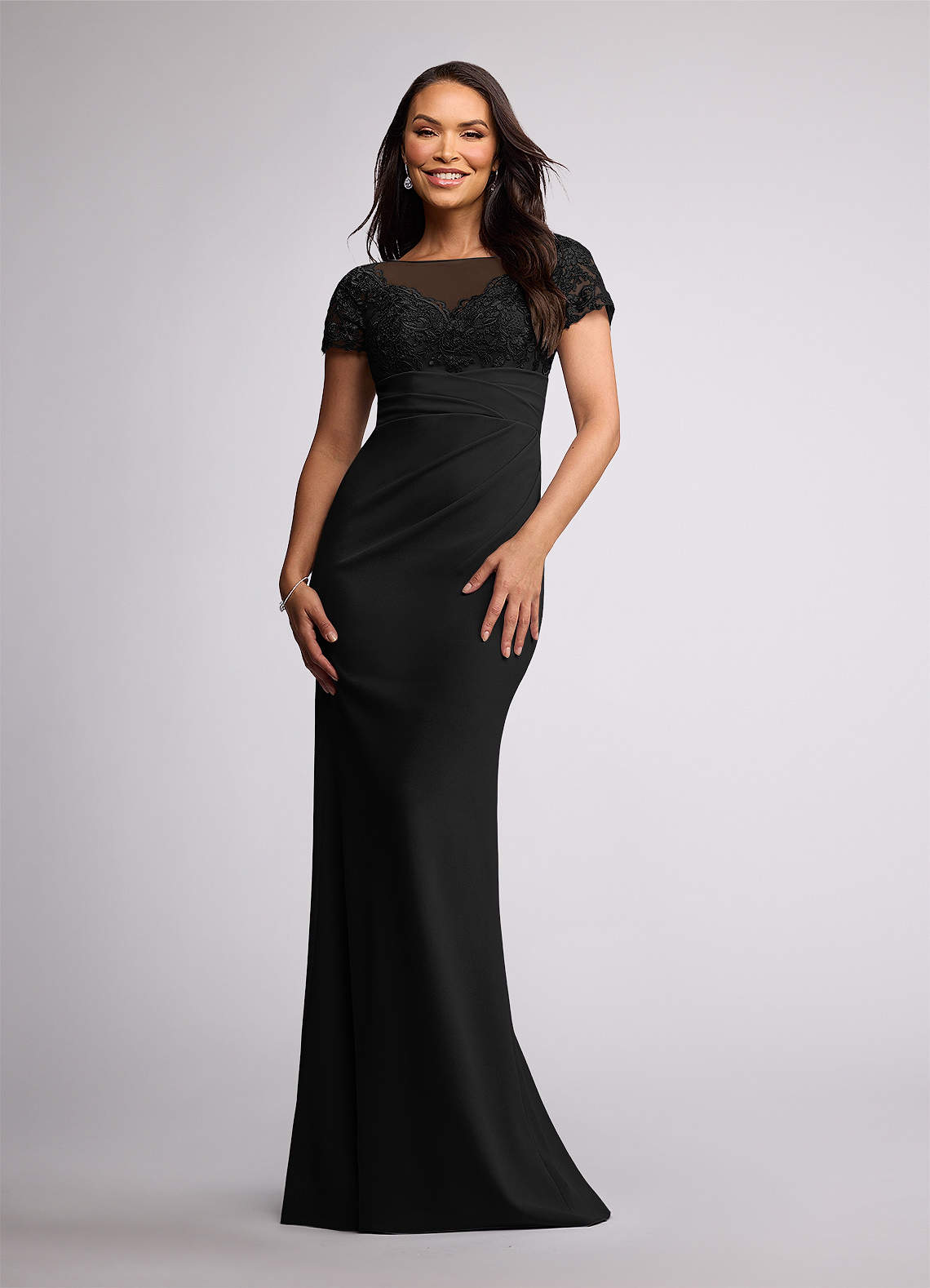 Azazie Susan Abiti per la Madre della Sposa Abito Tubino in Crepe Elasticizzato Pizzo Nero image1