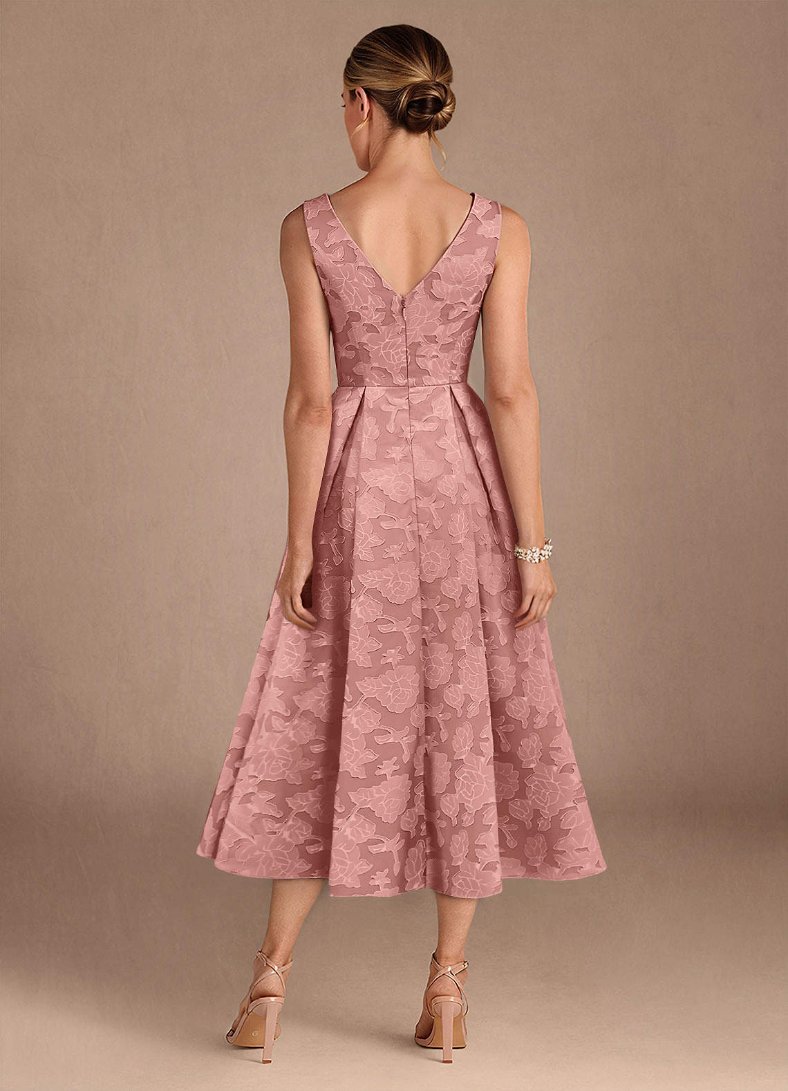 Azazie Fulton Mother of the Bride Dresses Rosette A-Line Pleated Floral Burnout Dress image2