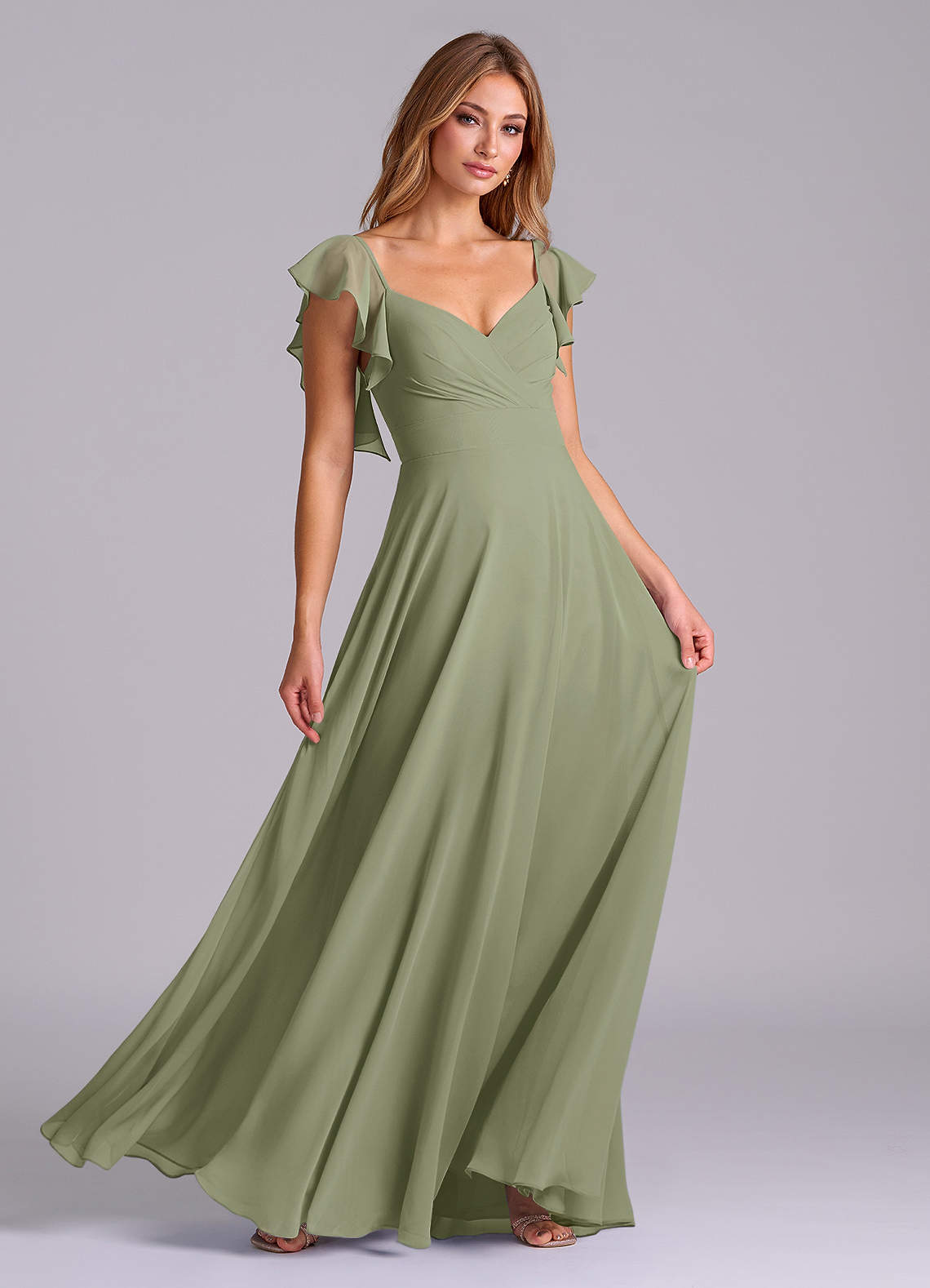 Azazie Leilani Bridesmaid Dresses Pistachio A-Line Pleated Chiffon Dress image2