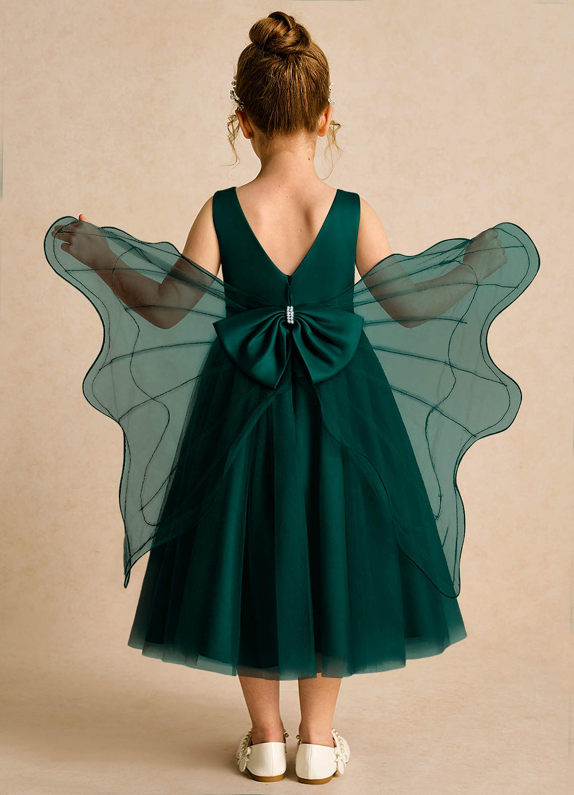 Azazie Pear Flower Girl Dresses Pine Ball-Gown Bow Tulle Dress image1