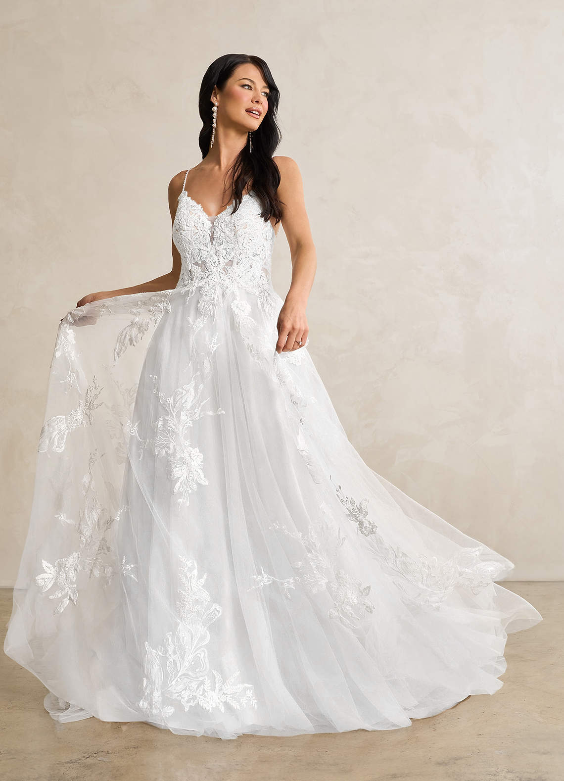 Azazie Lorenza Wedding Dresses Diamond White A-Line V-Neck Sequins Tulle Dress image6