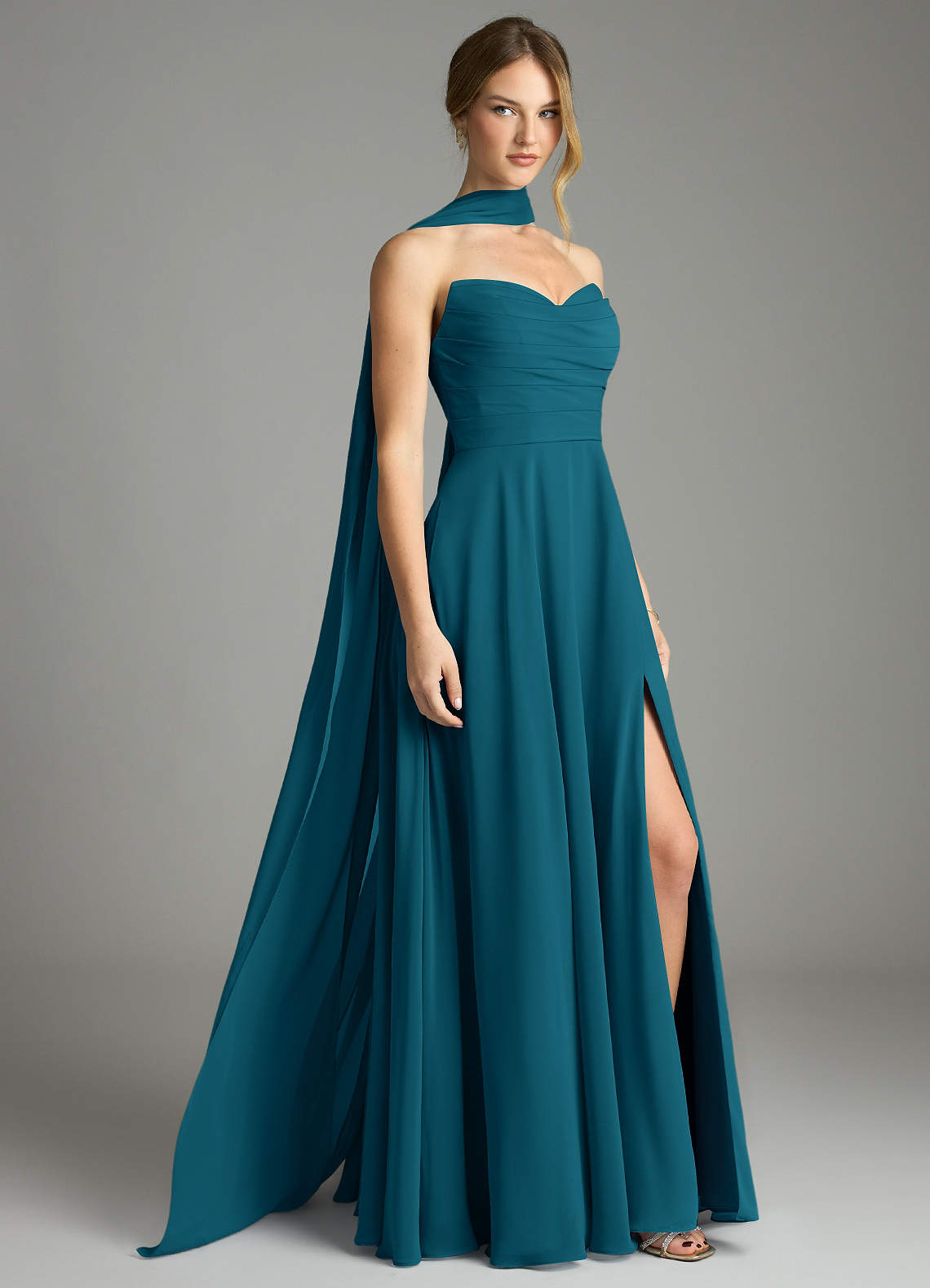 Azazie Ayla Abiti da Damigella Abito A-Line in Chiffon Scollo a Cuore Blu Inchiostro image1