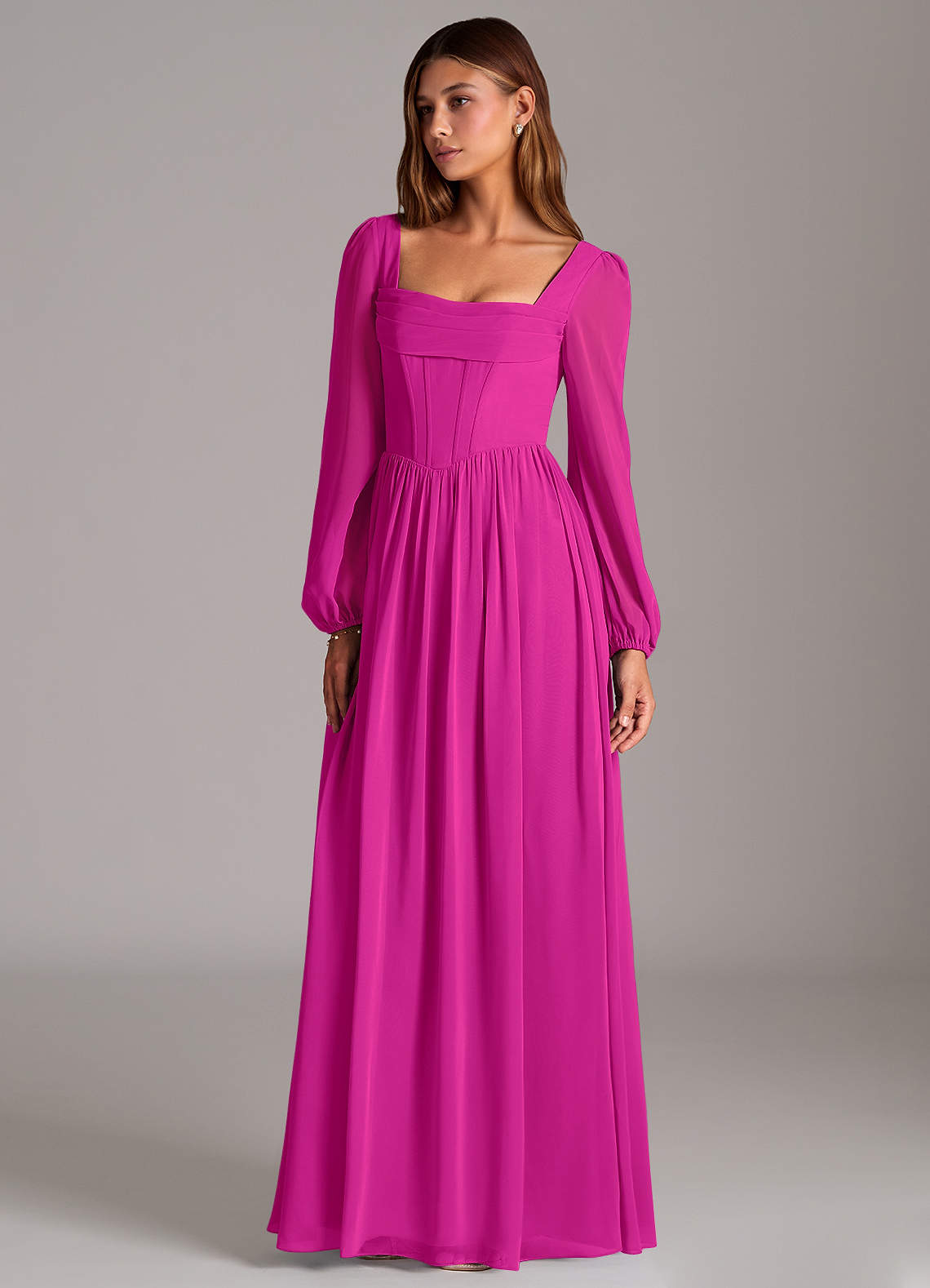 Azazie Maree Abiti da Damigella Abito A-Line in Chiffon Corsetto Fucsia image1