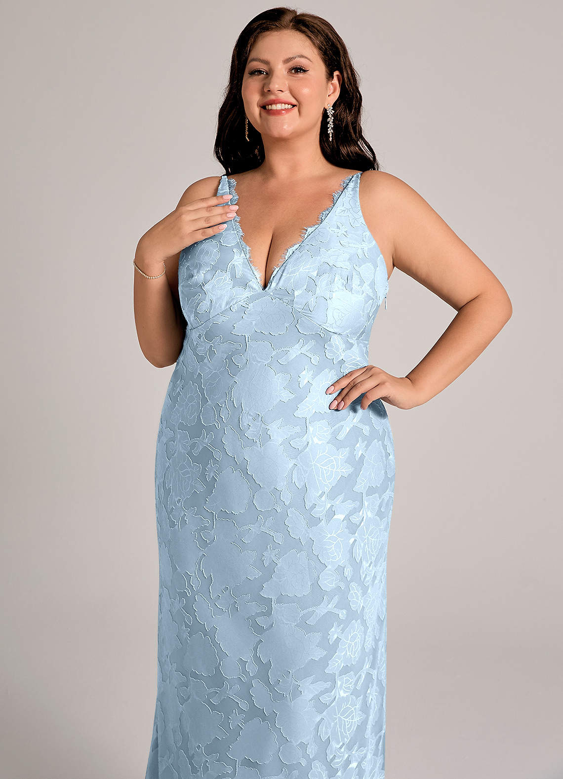 Azazie Tianna Bridesmaid Dresses Sky Blue Sheath Lace Floral Burnout Dress image11