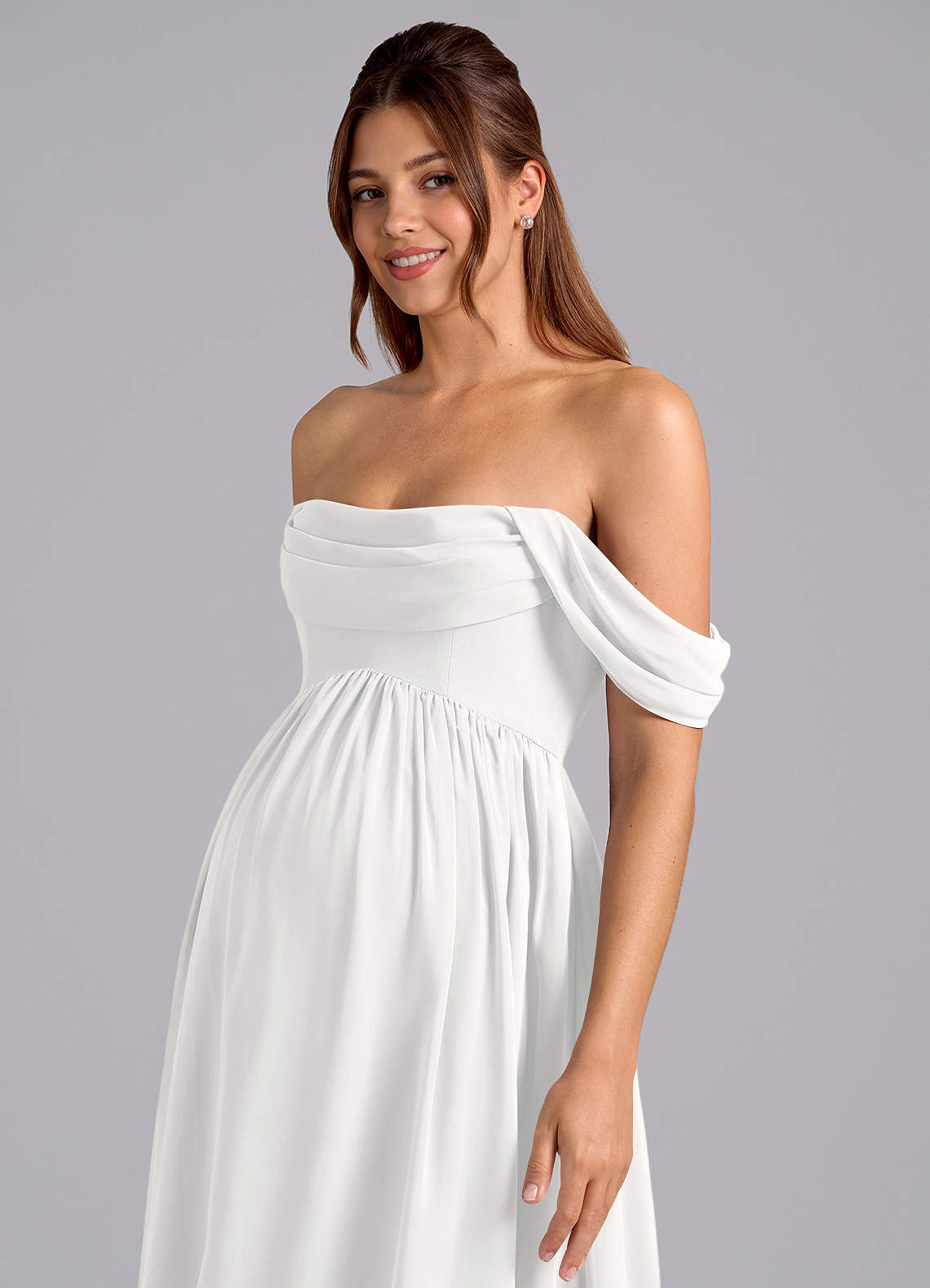 Azazie Saige Gravid brudtärna klänningar Klä A-Linje Plisserad Golvlängd Chiffong image5