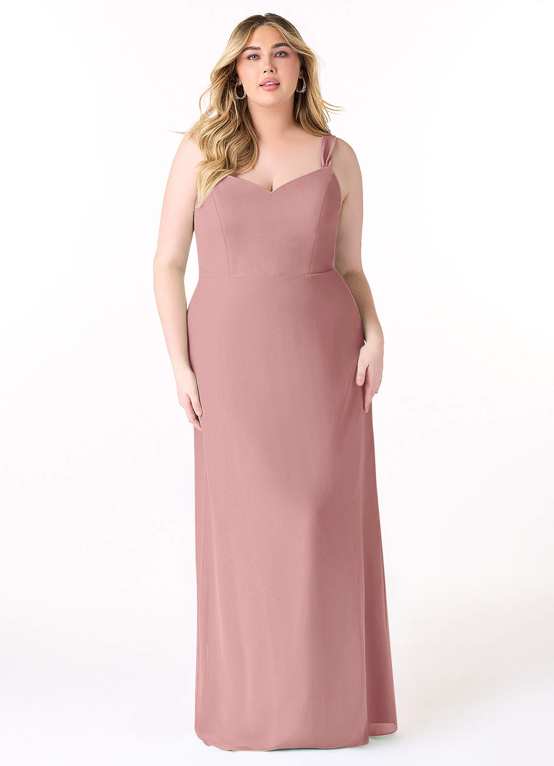 Azazie Denice Bridesmaid Dresses Dusty Rose Sheath Pleated Chiffon Dress image1
