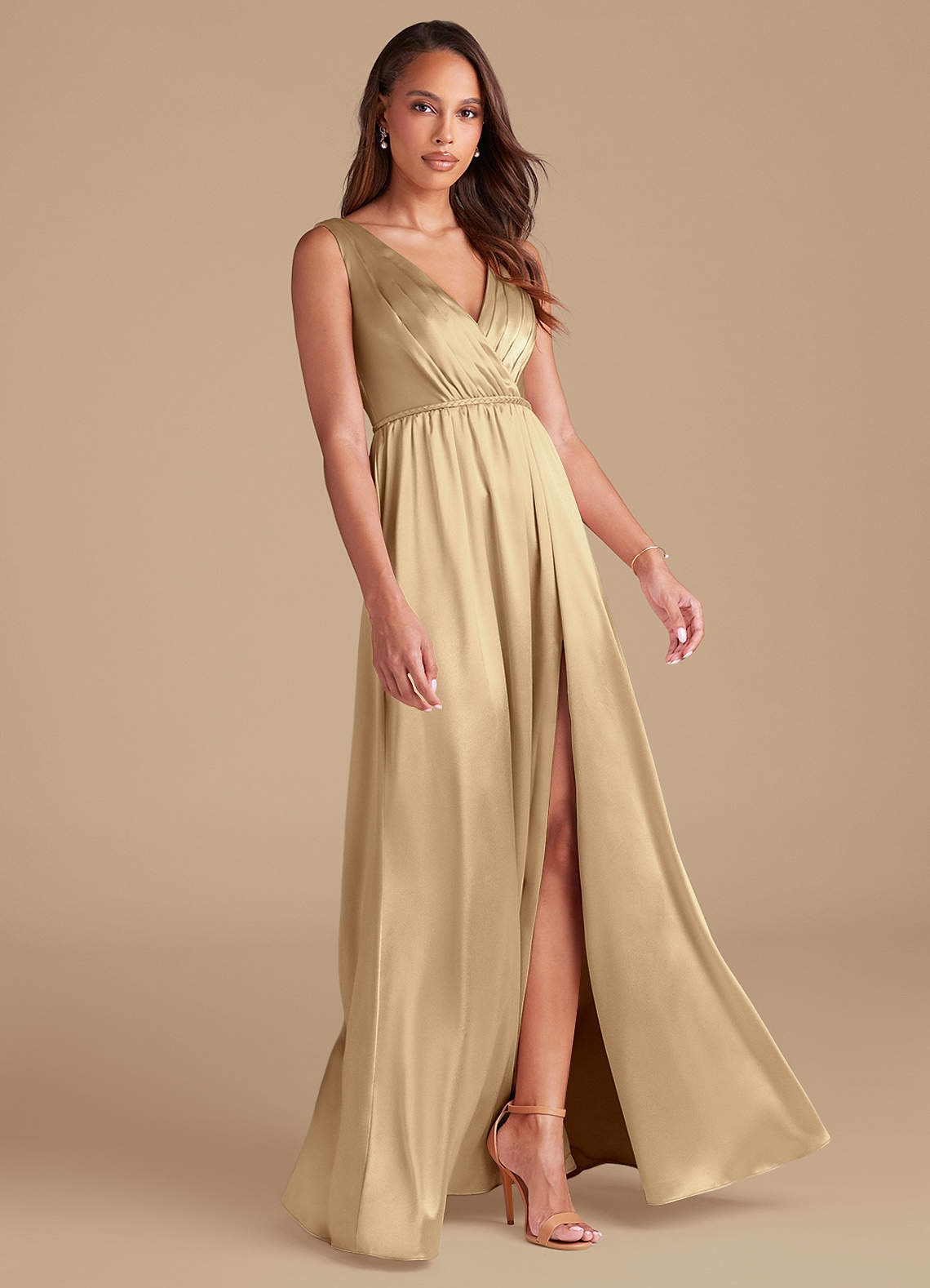 metallic champagne bridesmaid dresses Azazie Jesaphine