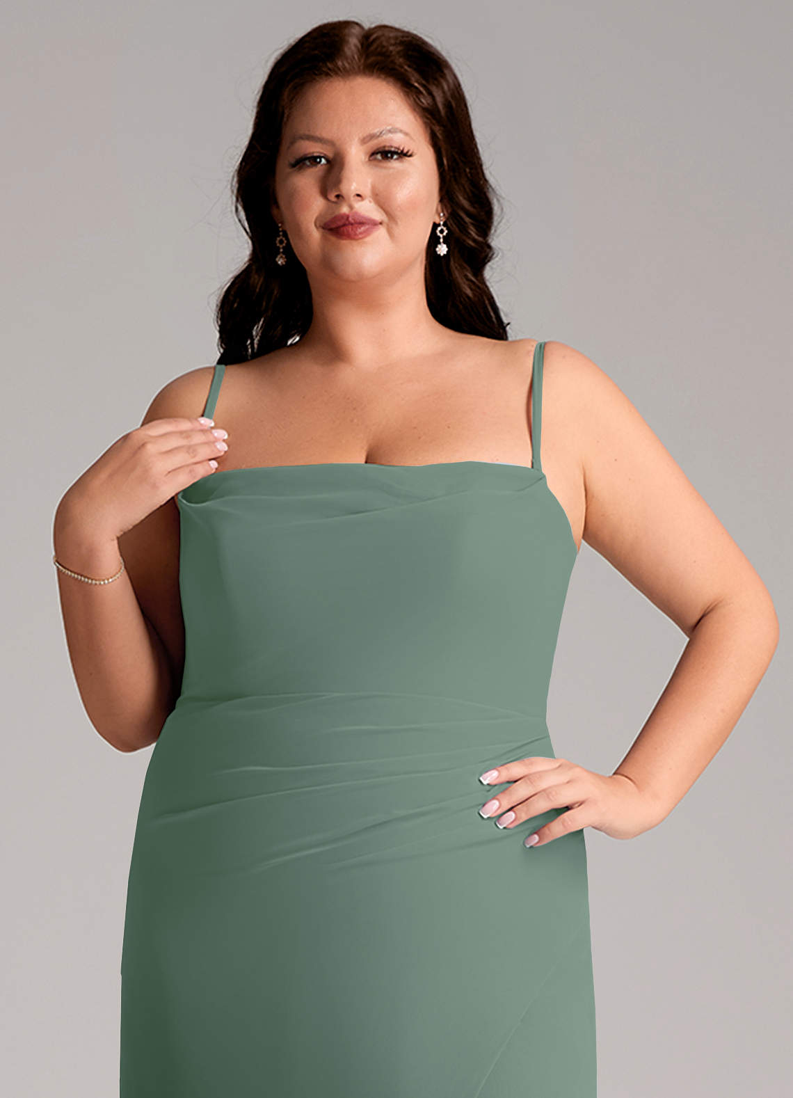 Azazie Leonis Vestidos de madrinha de casamento Vestido Eucalipto de Chiffon de Bainha com Sem alças image14