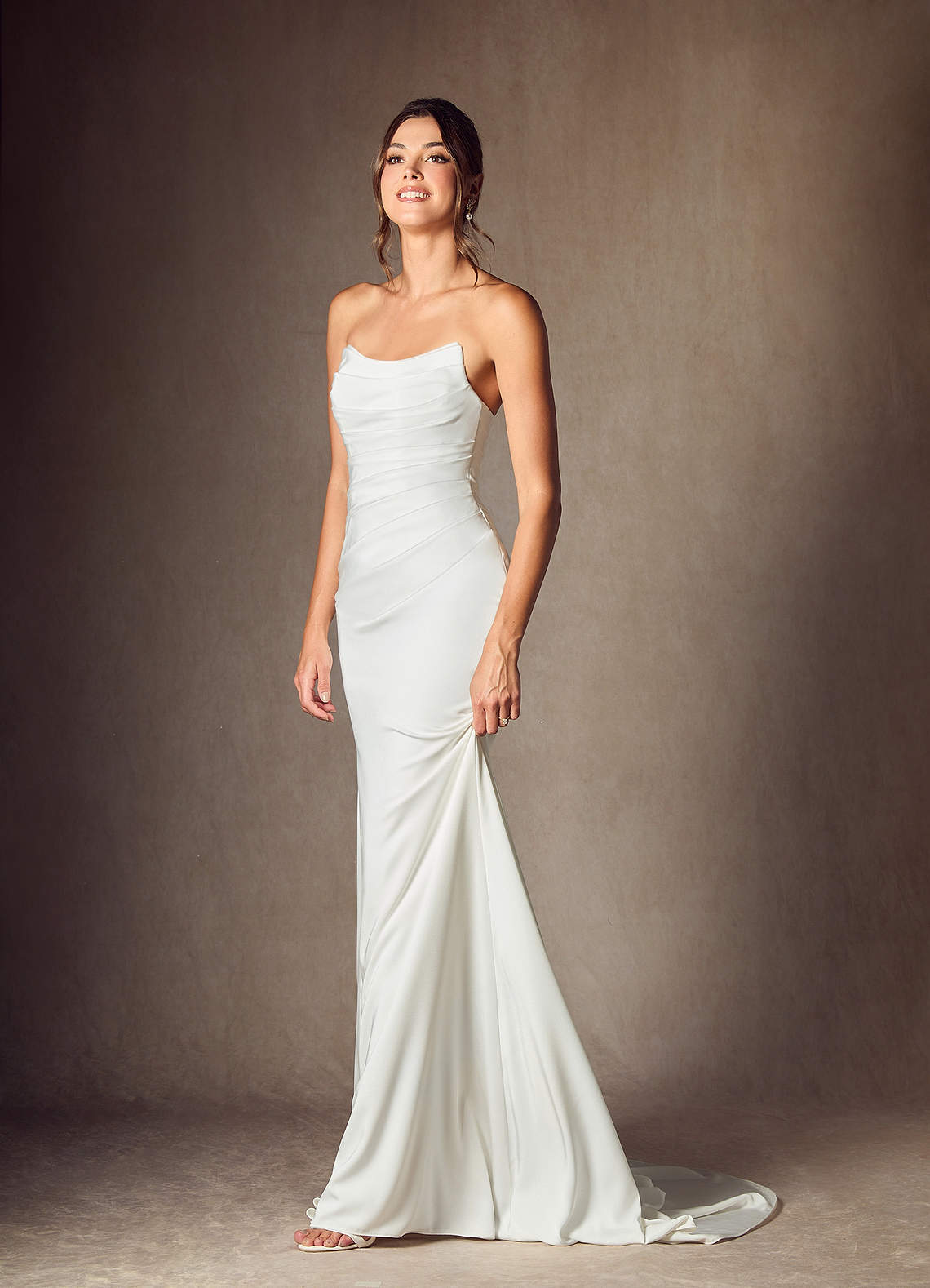 Azazie Elyse Wedding Dresses Diamond White Mermaid Strapless Crepe Back Satin Dress image4