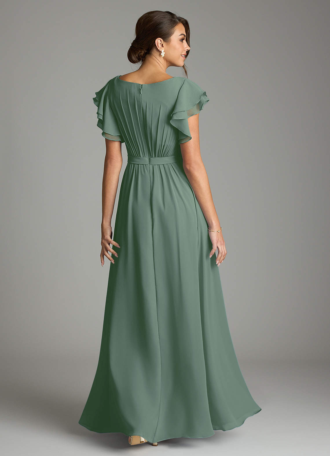 Azazie Daphne Modest Bridesmaid Dresses A-Line Ruffled Chiffon Floor-Length Dress image1