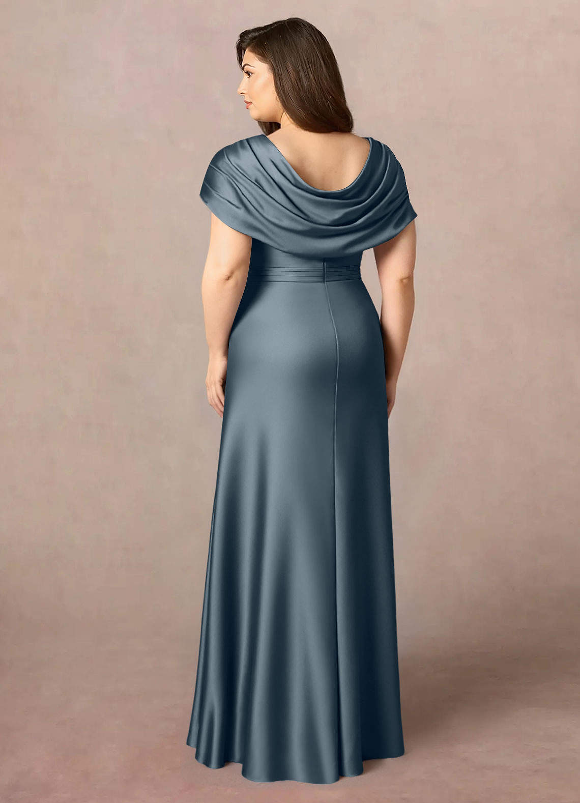 Azazie Branford Mother of the Bride Dresses Twilight A-Line Pleated Stretch Satin Dress image9