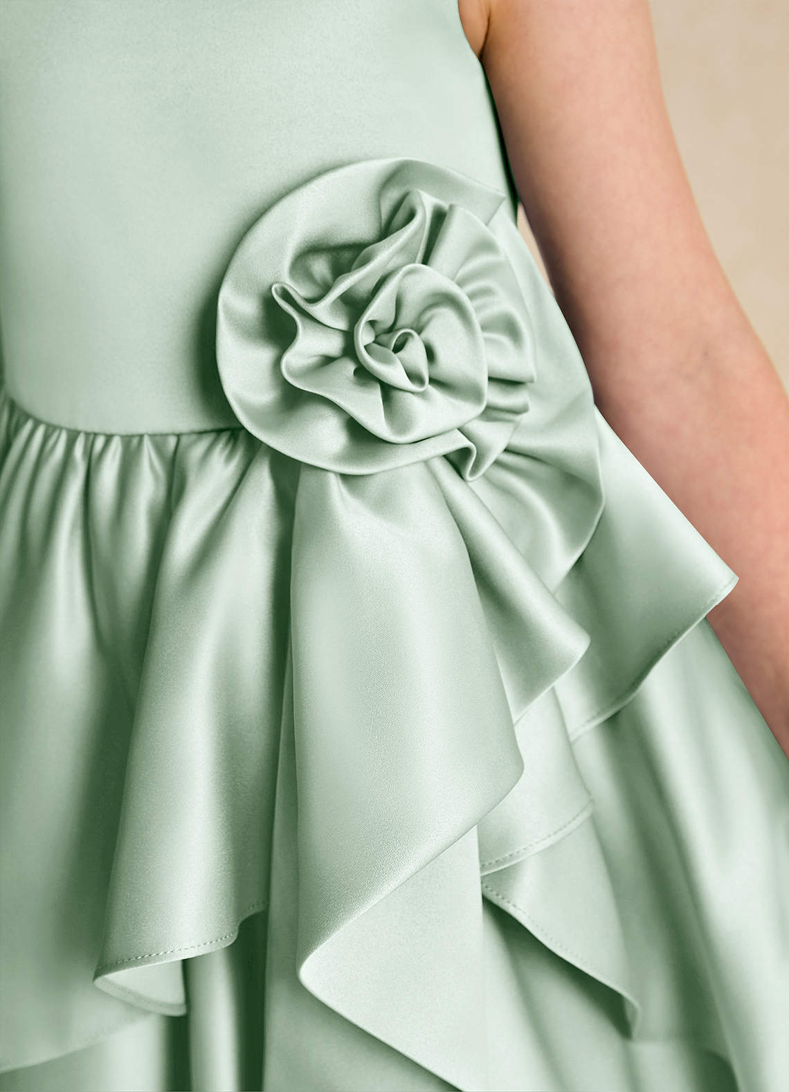 Azazie Hermia Flower Girl Dresses Agave A-Line Sleeveless Matte Satin Dress image5