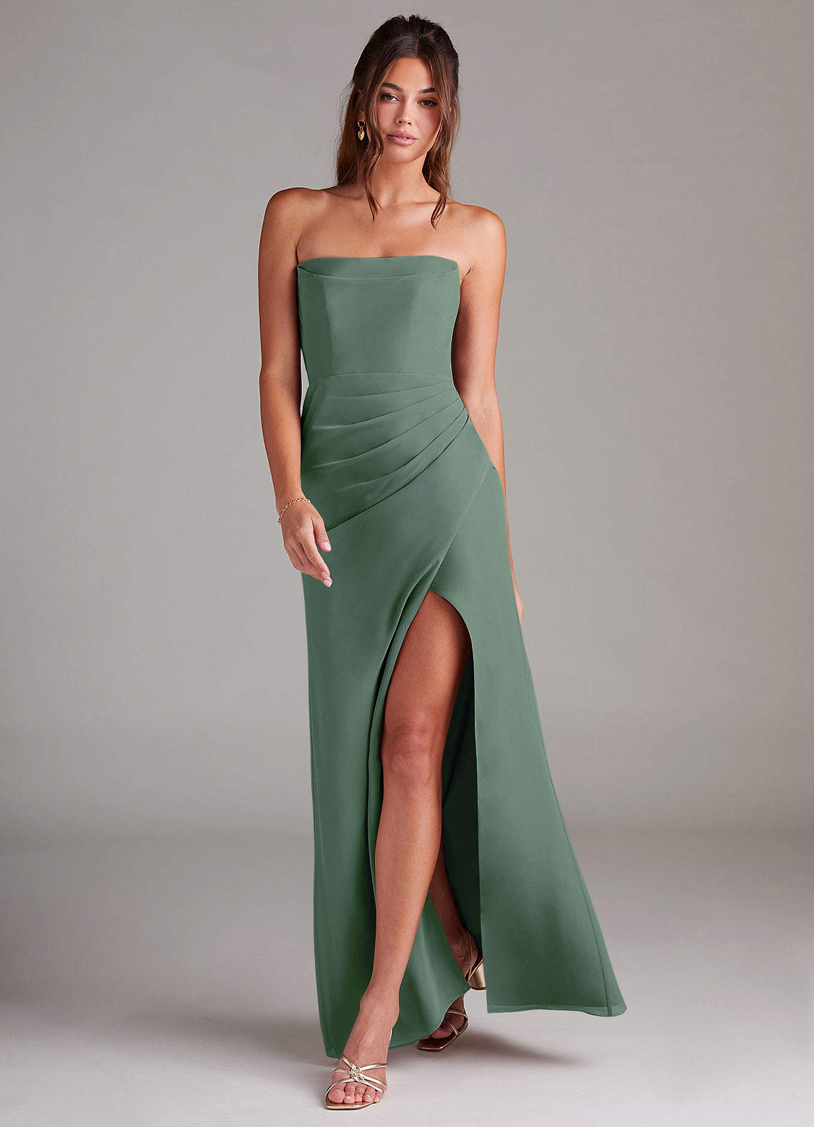 Azazie Leonis Bridesmaid Dresses Eucalyptus Sheath Strapless Chiffon Convertible Dress image6