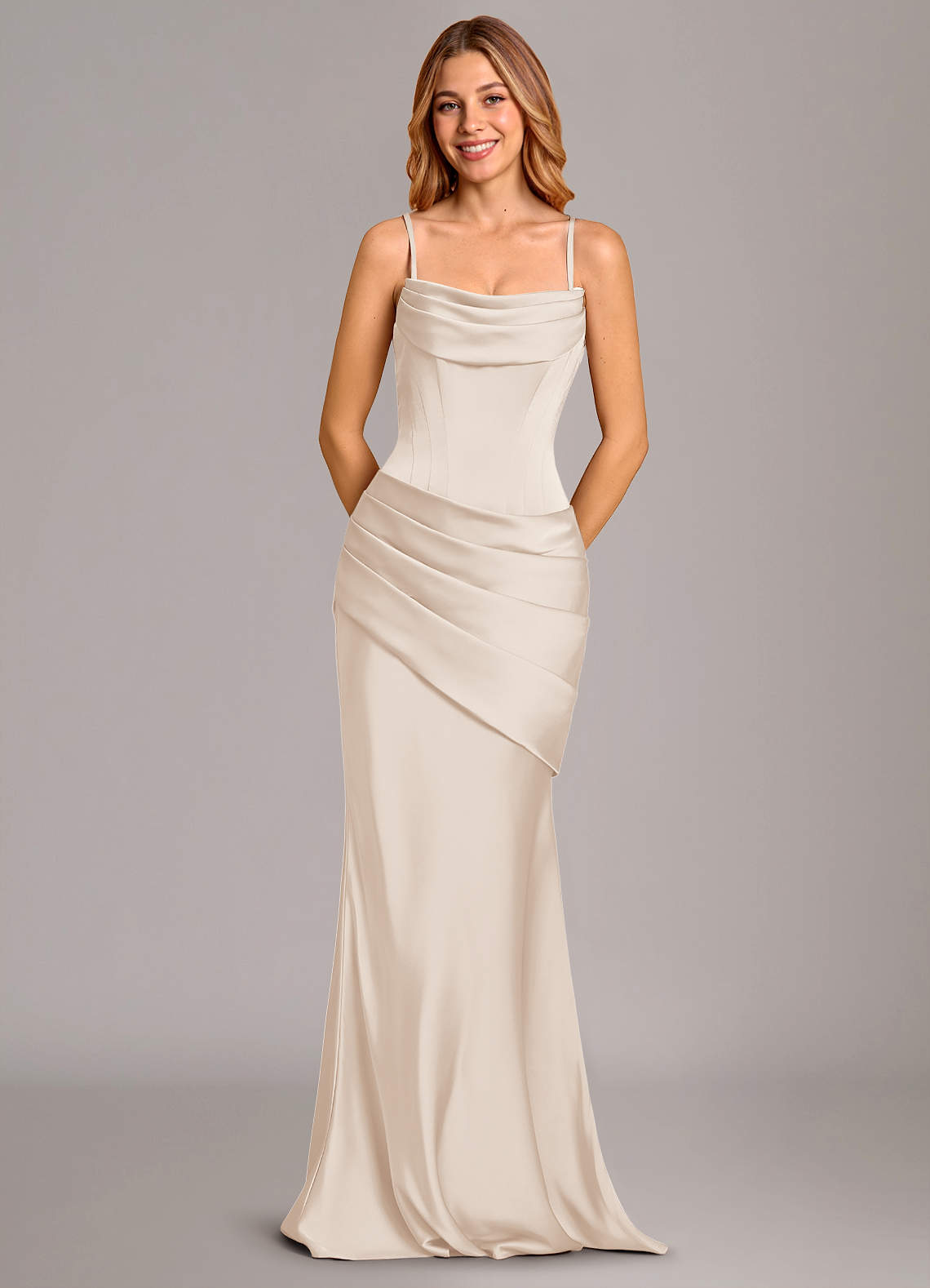 Azazie Pelagia White Alabaster Stretch Satin Bridesmaid Dresses