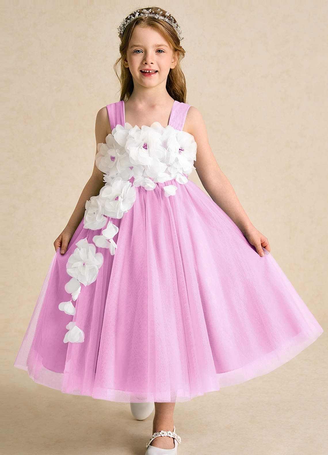 Azazie Dovey Flower Girl Dresses Candy Pink Ball-Gown Bow Tulle Dress image1