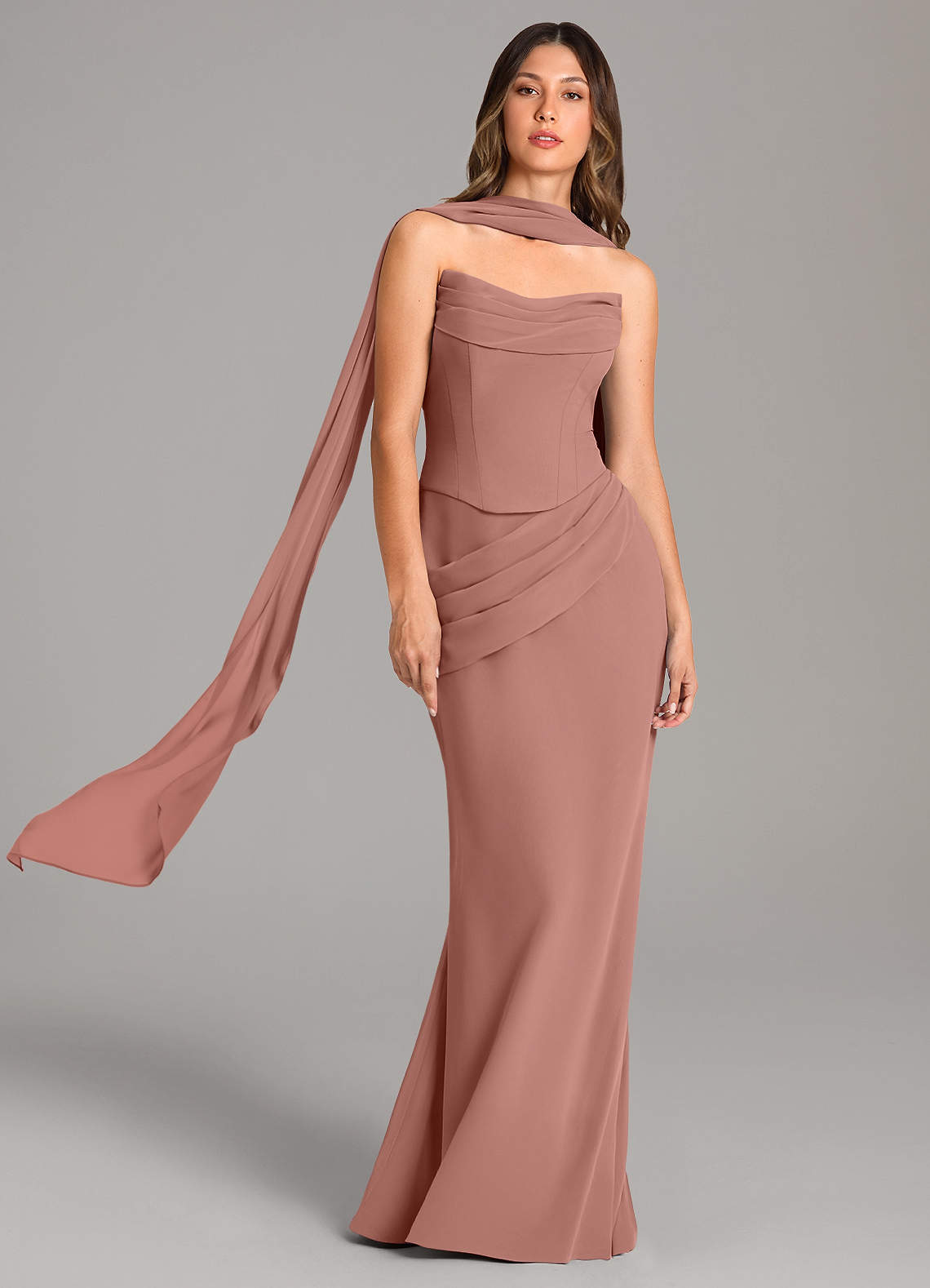 Azazie Sorrel Bridesmaid Dresses Cedar Rose Mermaid Corset Chiffon Dress image1