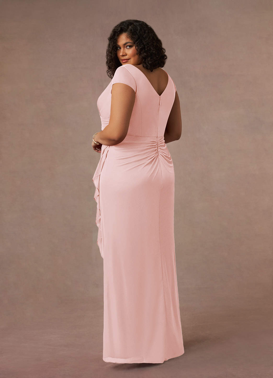 Azazie Roya Mother of the Bride Dresses Blushing Pink Mermaid V-Neck Pleated Mesh Dress image8