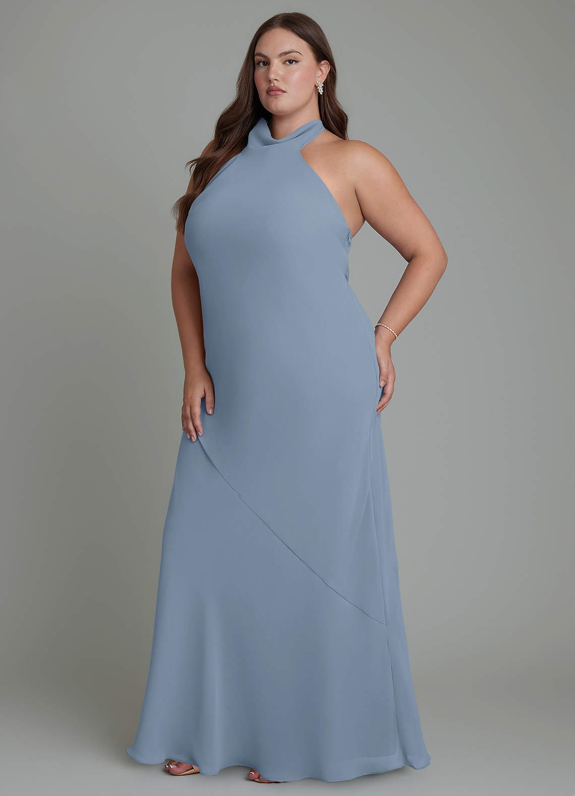 Azazie Velli Bridesmaid Dresses Dusty Blue Mermaid High Neck Chiffon Dress image11