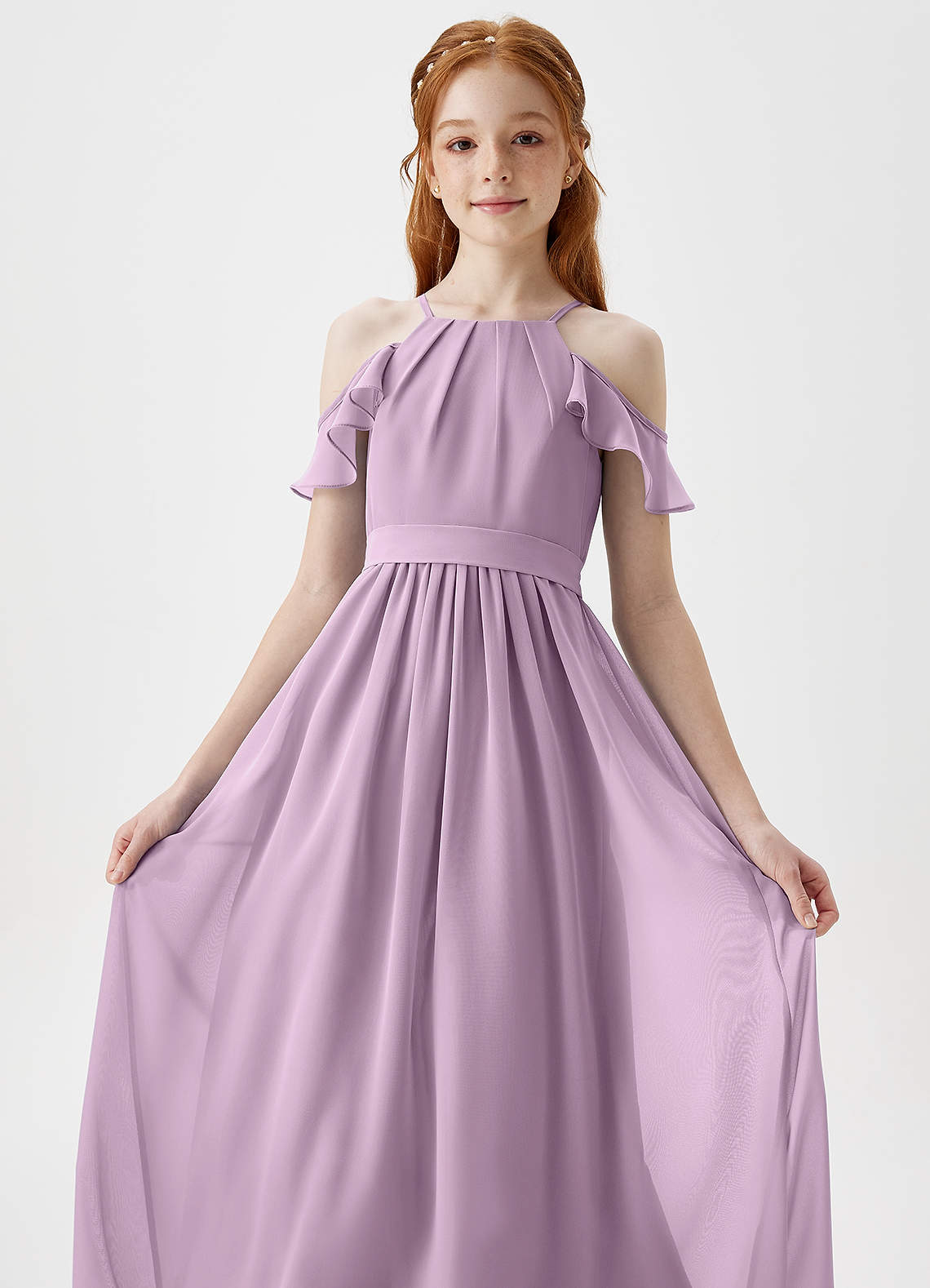 Azazie Chaya Junior Wisteria A-Line Off the Shoulder Chiffon Dress image1