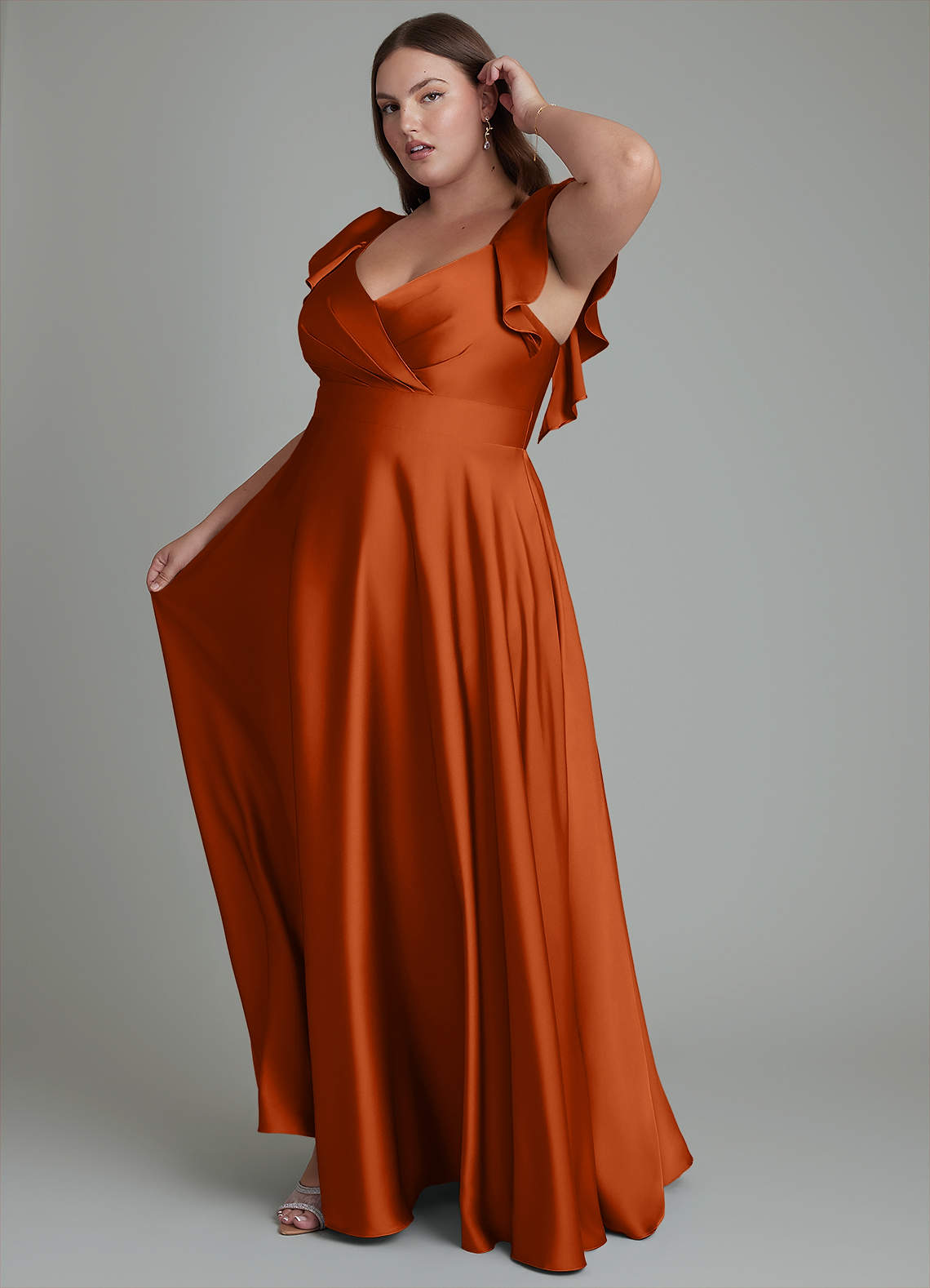 amazon orange bridesmaid dresses Azazie Leilani Burnt Stretch Satin this maxi dress blends Size:Pink 90s Smocked Red Plaid S (8)