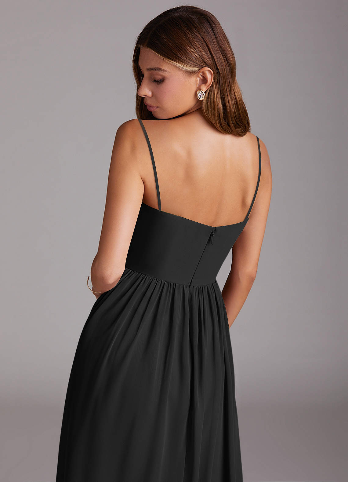 Azazie Calianna Brudtärnklänningar Klä av A-Linje i Chiffong Av axeln Svart Konvertibel image7