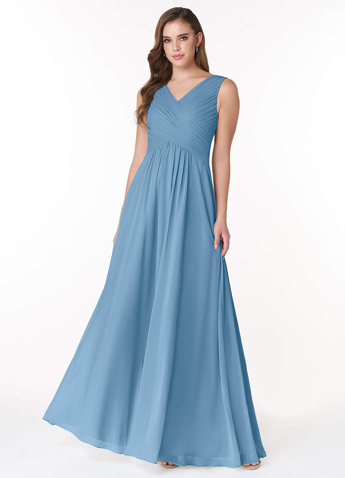 Azazie Flora Brautjungfernkleider A-Linie Plissee Chiffon Kleid Stahlblau image1