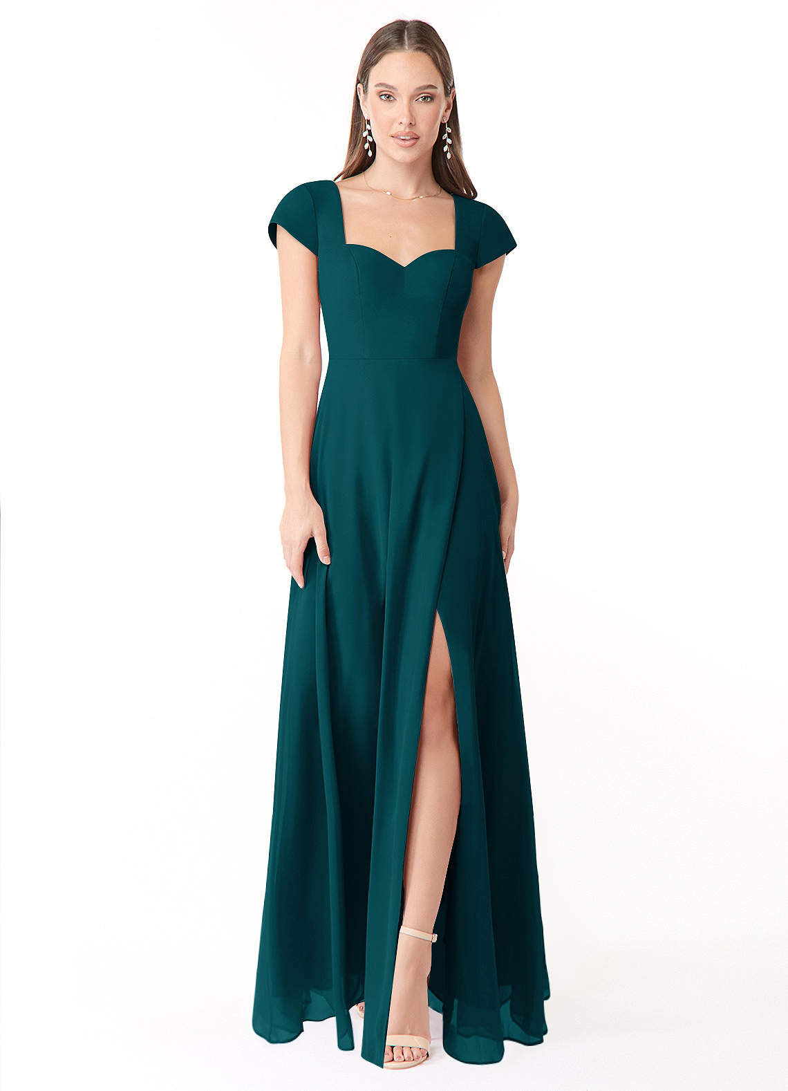 Azazie Hainsly Brautjungfernkleider A-Linie Herzausschnitt Chiffon Kleid Kiefer image1