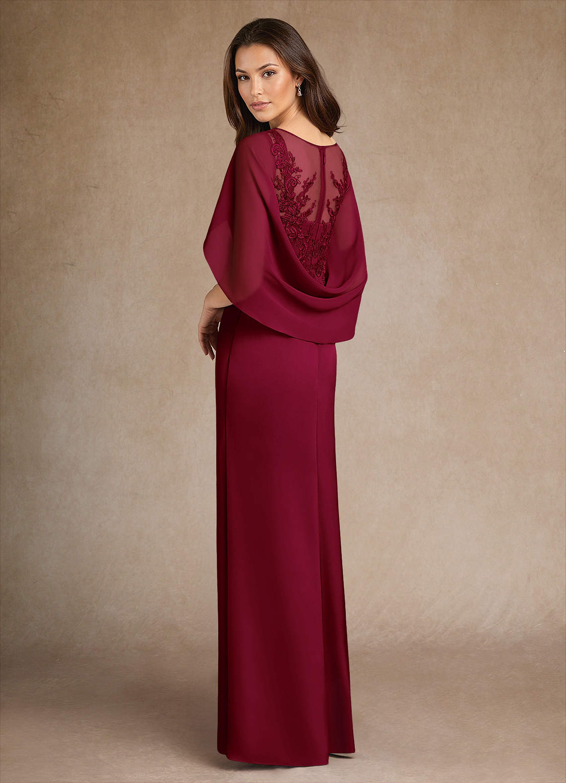 Azazie Hera Mother of the Bride Dresses Burgundy A-Line Lace Stretch Satin Dress image2