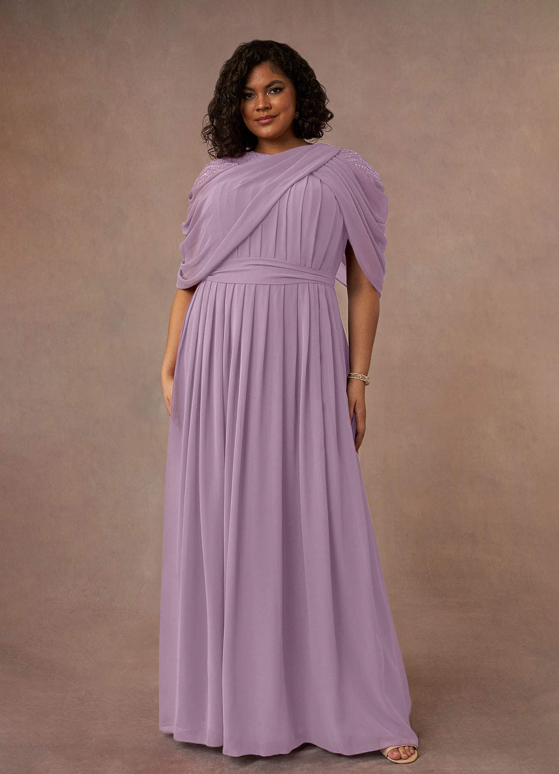 A-line Waist Long Sleeves Chiffon Dresses with Bow Wisteria