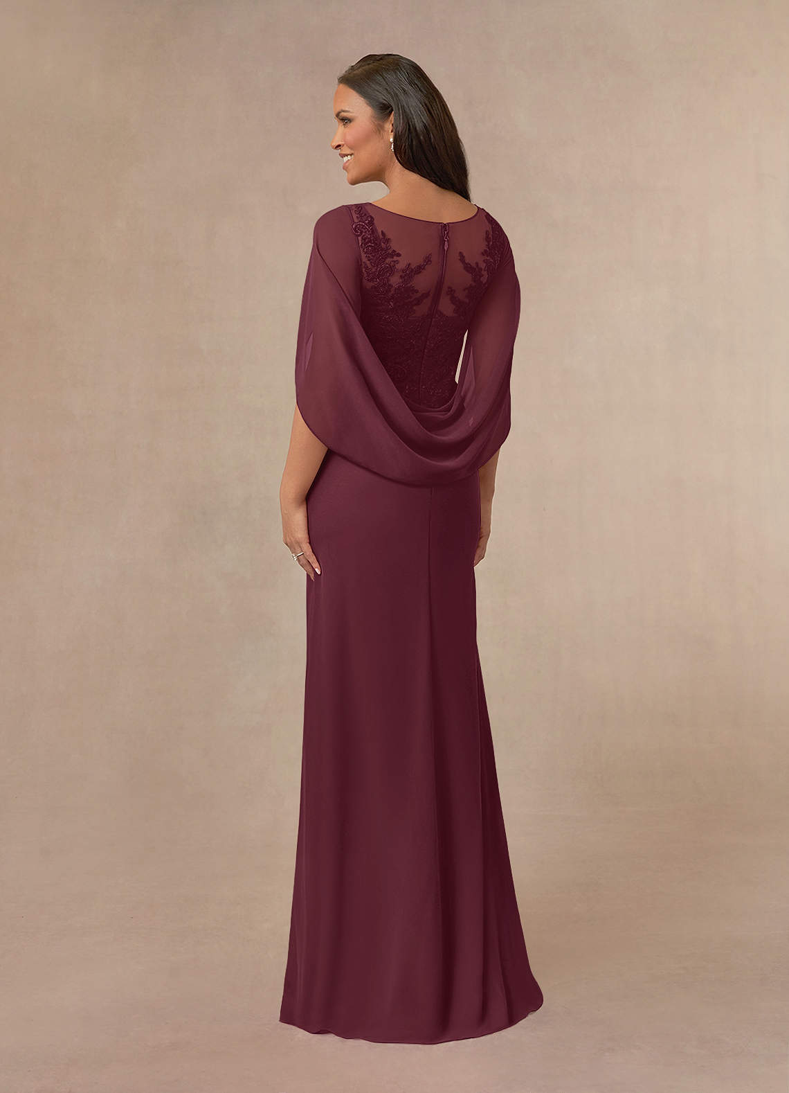 Azazie Hera Mother of the Bride Dresses Cabernet A-Line Lace Capelet Chiffon Dress image2