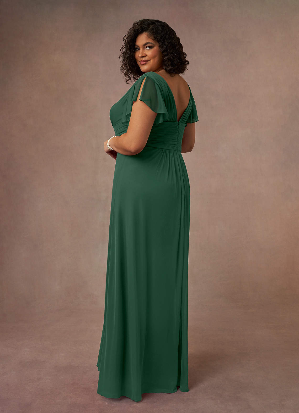 Azazie Reneya Dark Green A-Line Pleated Mesh Dress | Azazie