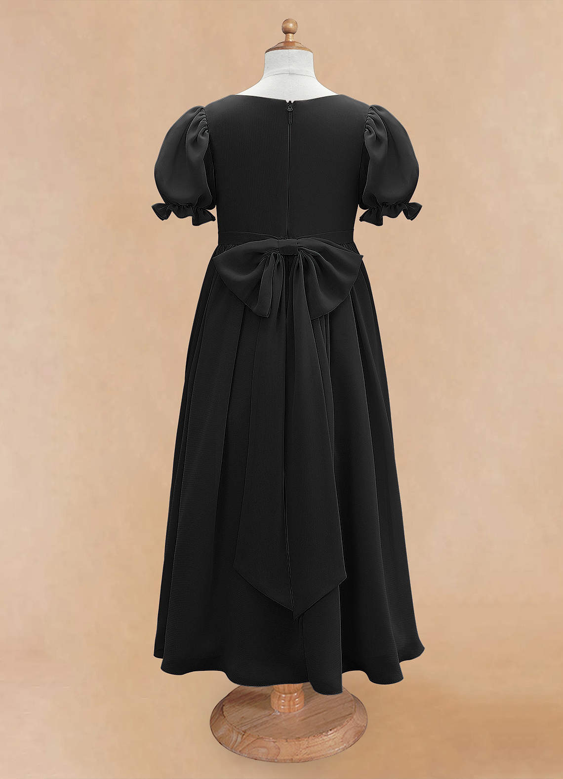 Azazie Joss Flower Girl Dresses Black A-Line with Sleeves Chiffon Dress image5