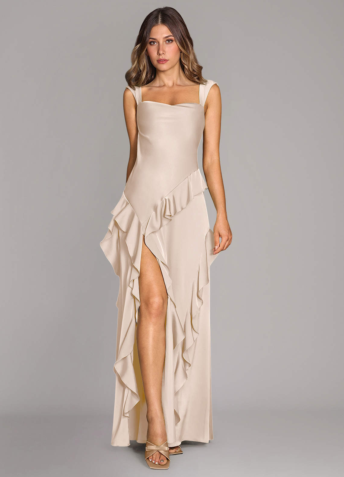 Azazie Sloane Bridesmaid Dresses White Alabaster A-Line Sweetheart Neckline Stretch Satin Dress image1