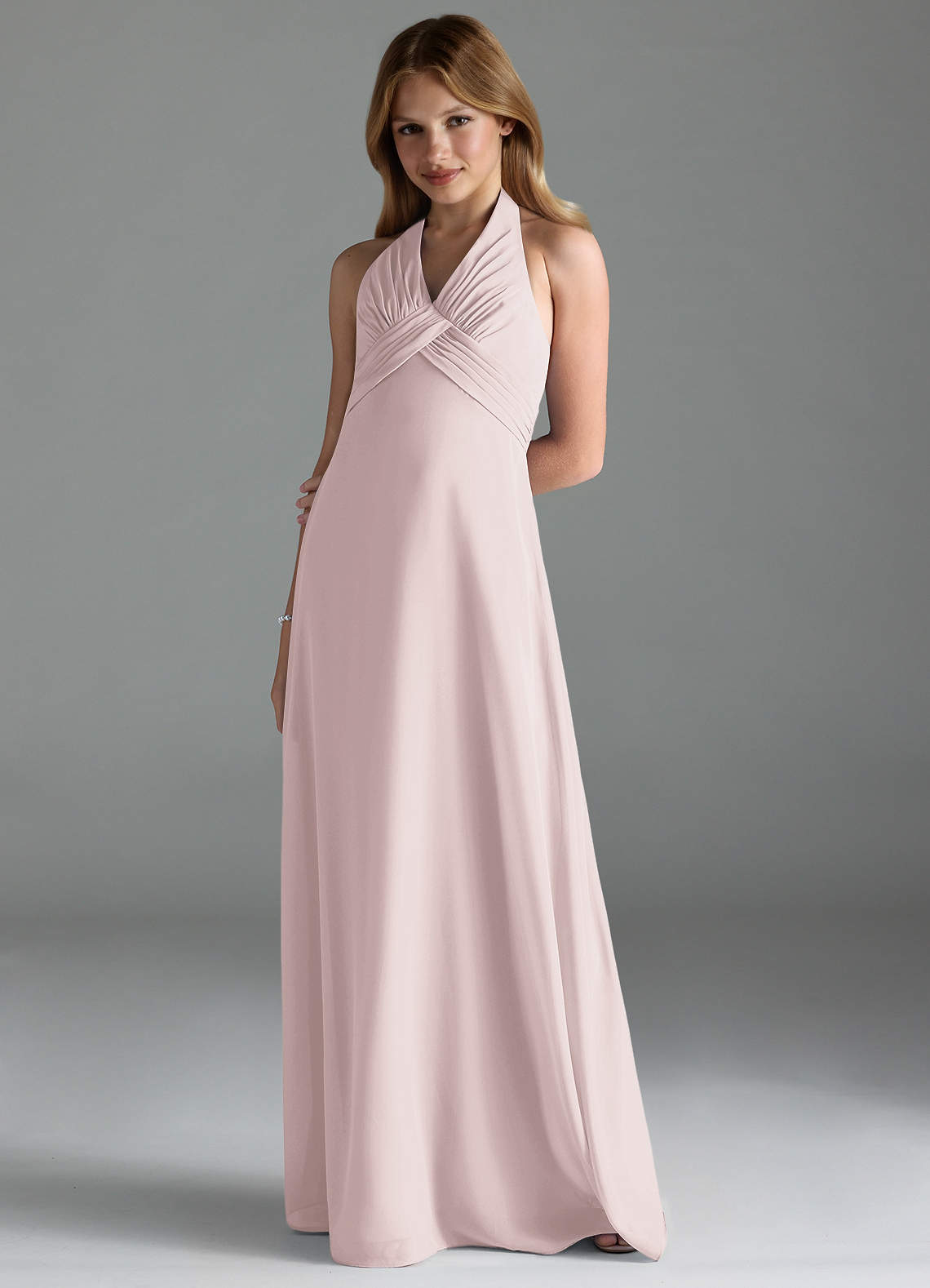 Azazie Tessie Junior Vestido de Rosa Rubor de Gasa de Corte En A con Plisado image1