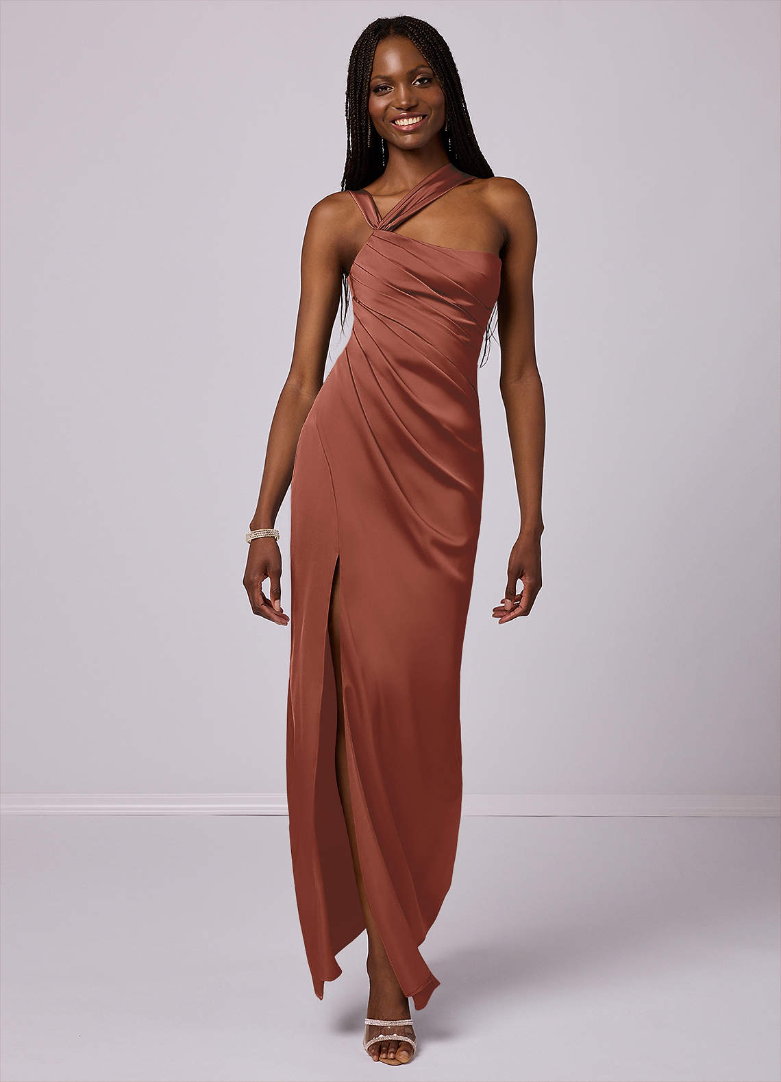 Barbie ♥ Azazie Bridesmaid Dresses Auburn Mermaid One Shoulder Stretch Satin Dress image1
