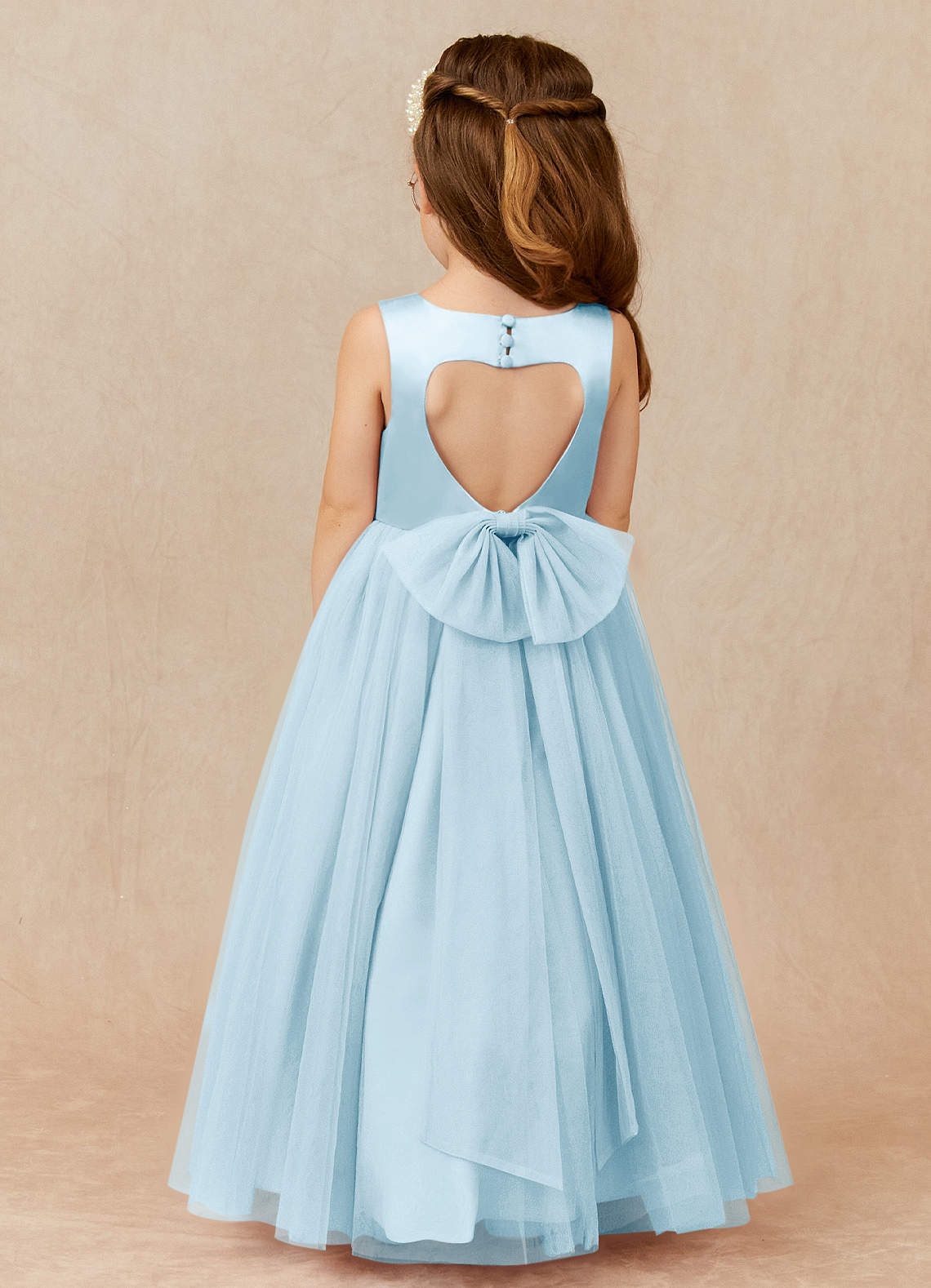 Azazie Muni Flower Girl Dresses Sky Blue A-Line Bow Tulle Dress image1