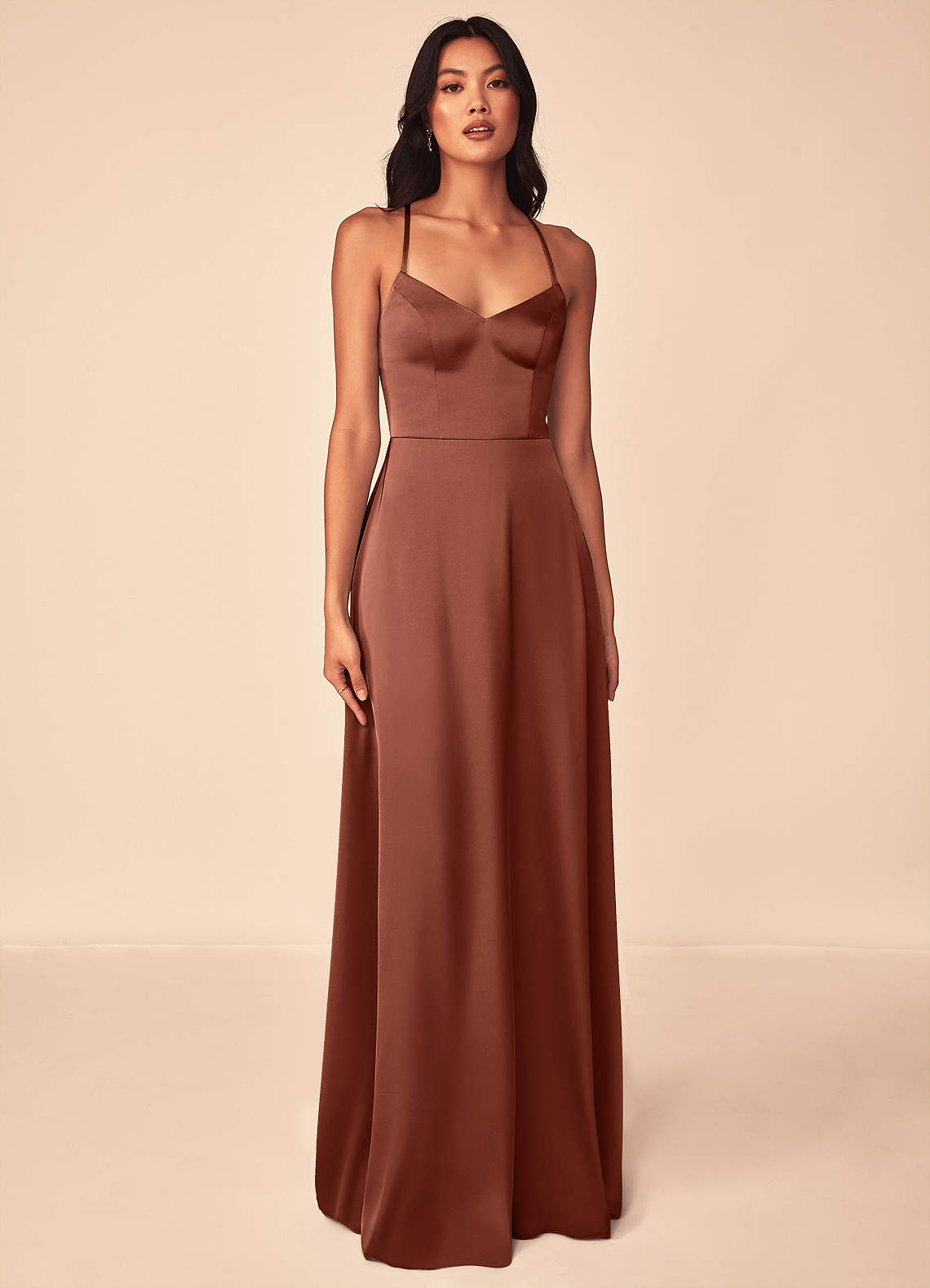 Azazie Mei Bridesmaid Dresses Clay A-Line V-Neck Stretch Satin Dress image1