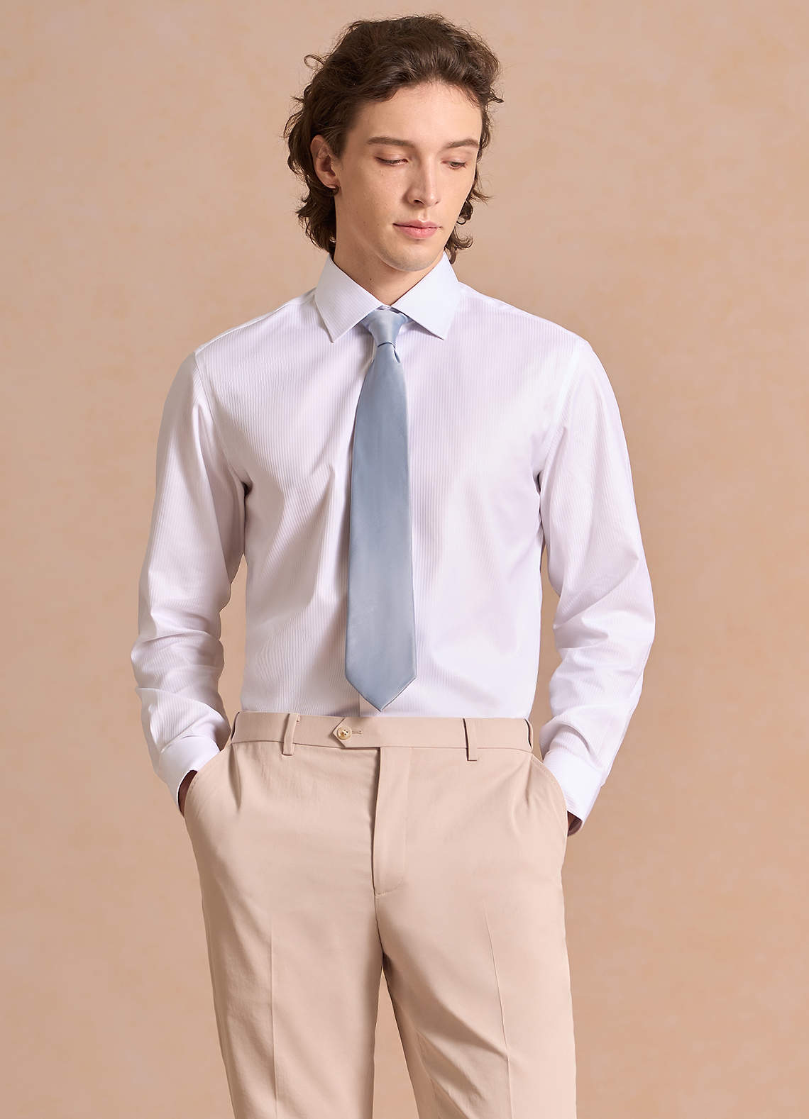 front Aiden CriWhite 100% Cotton Non-Iron Striped Dress Shirt