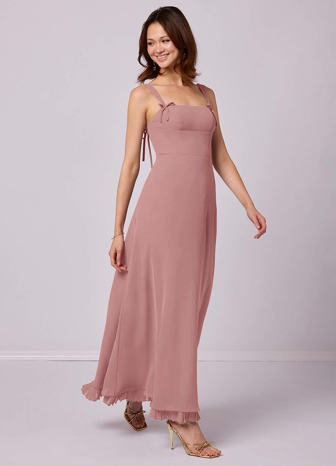 Barbie ♥ Azazie Jurken voor bruidsmeisjes Jurk van Chiffon met A-Lijn Geplooid Stoffige Roos image1